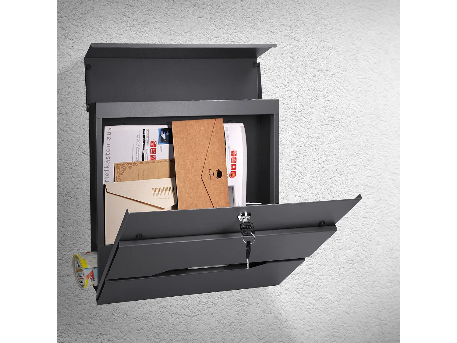 Boîte aux lettres murale anthracite avec 2 clés compartiment à journaux moderne