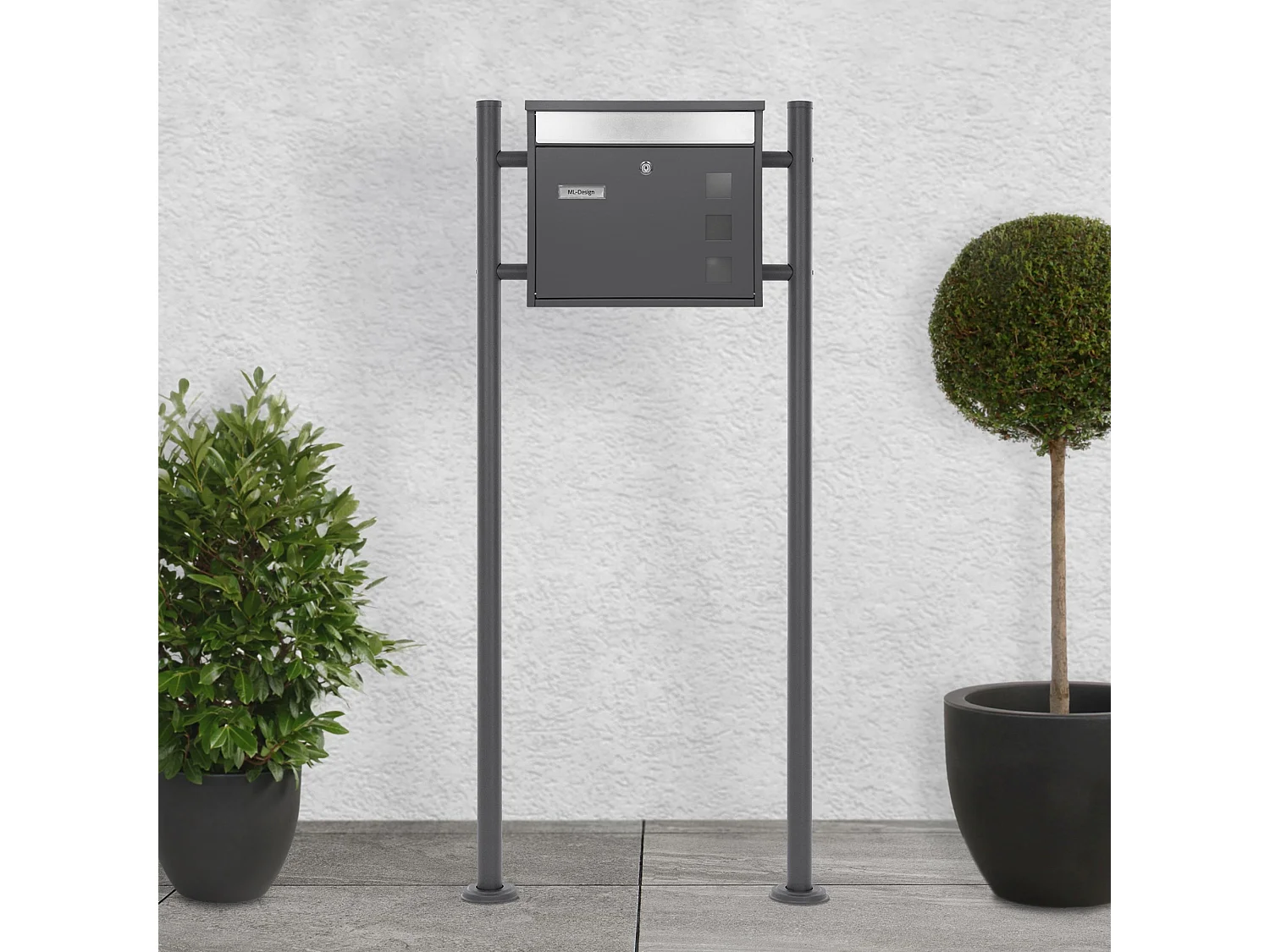 Cassetta postale con supporto in acciaio inox antracite con kit di montaggio