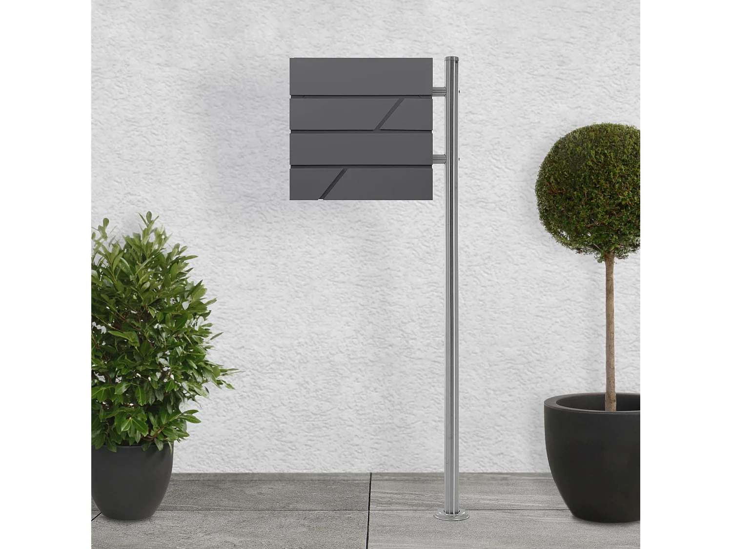 Buzón de acero inoxidable antracita de correo periodicos + poste 120cm plata