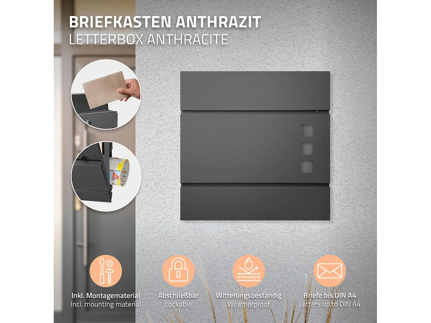 Boîte aux lettres avec support boîte postale anthracite sur pieds acier + 2 clés
