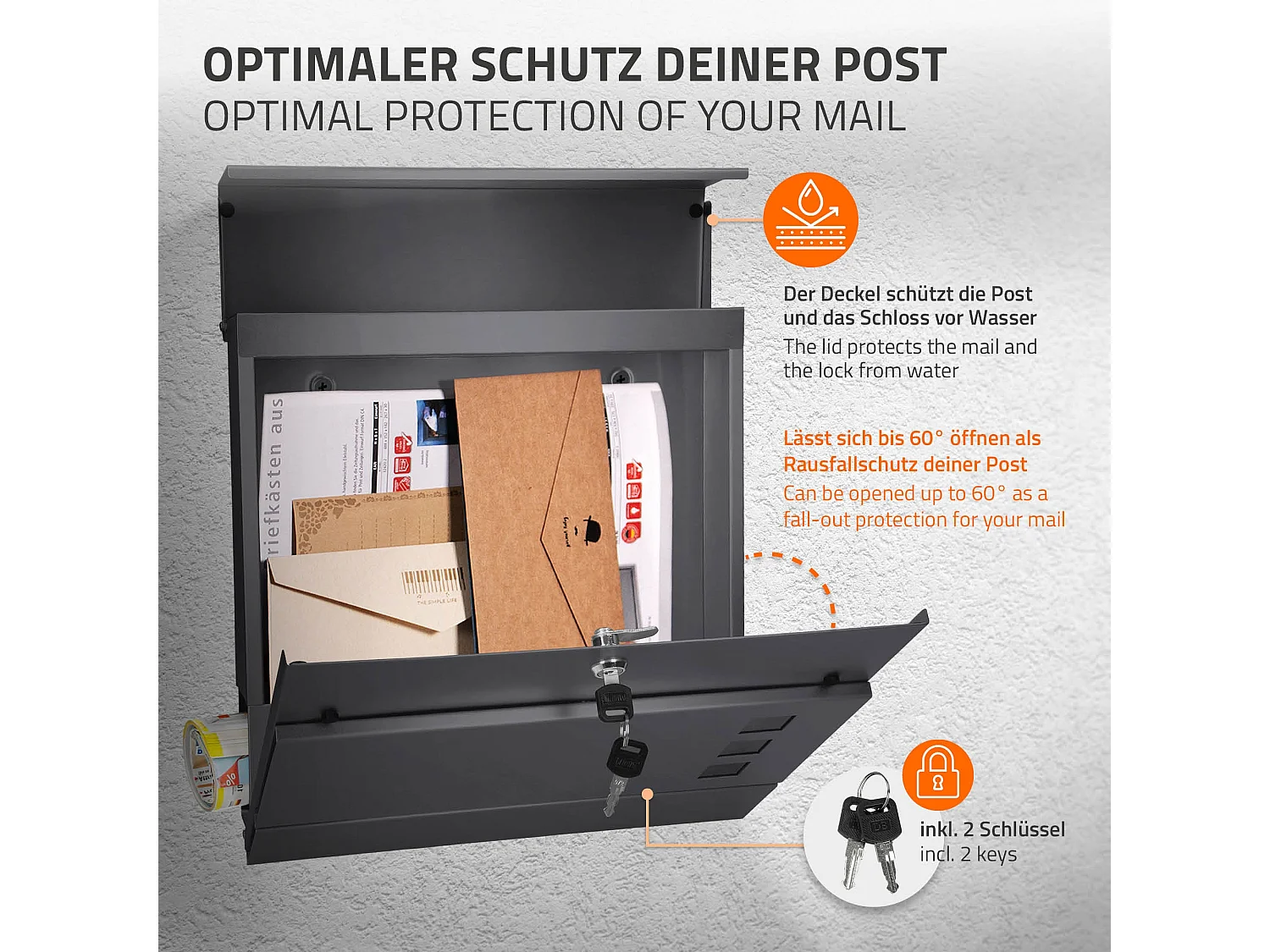 Boîte aux lettres avec support boîte postale anthracite sur pieds acier + 2 clés