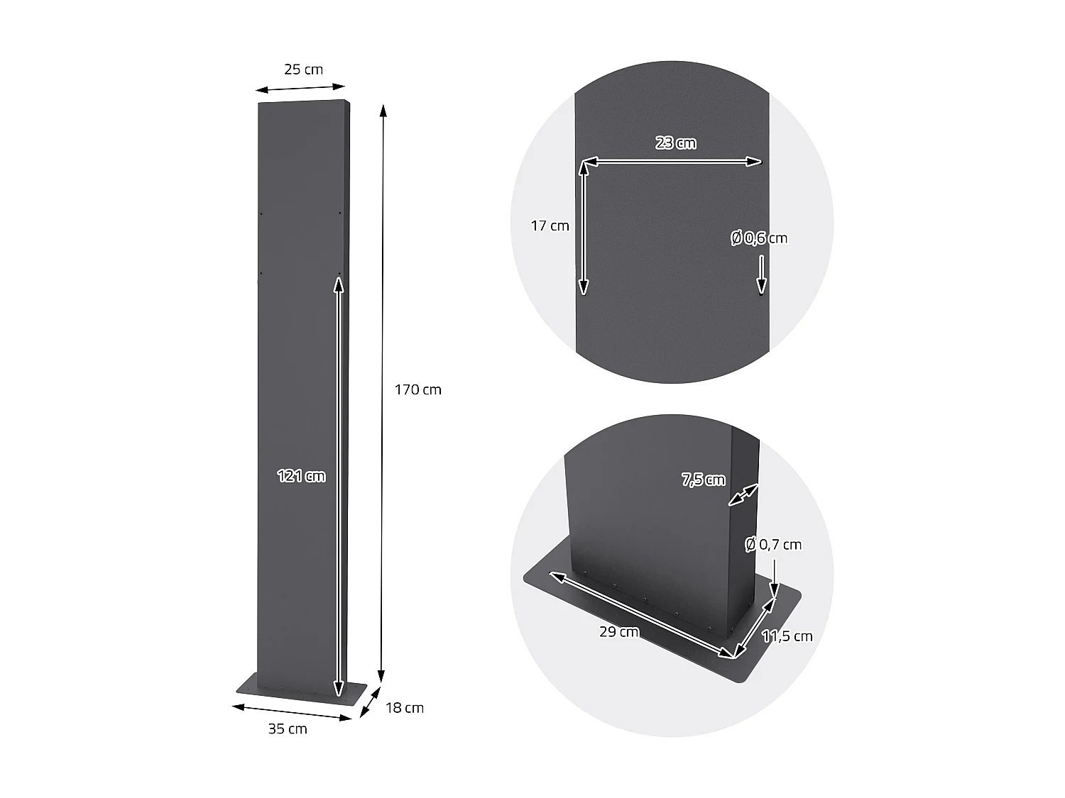 Cassetta postale antracite con supporto colonna in acciaio inox + kit montaggio
