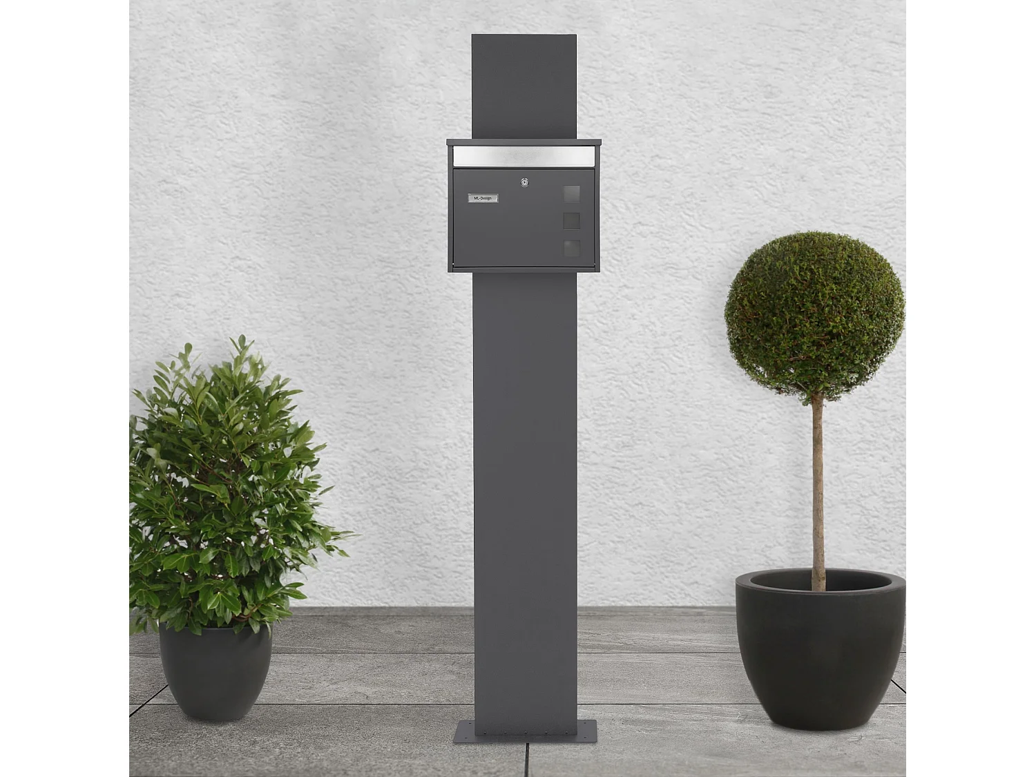 Boîte aux lettres sur pied acier anthracite/argent mailbox avec plaque/ support