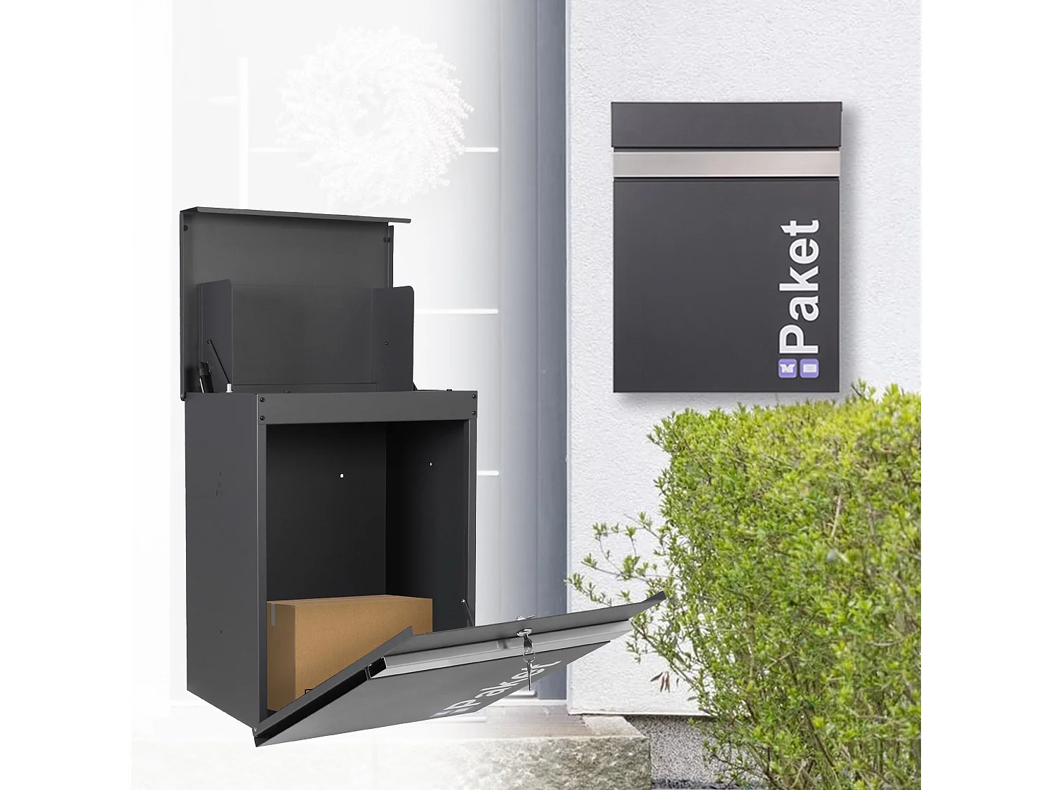 Cassetta postale per pacchi buca lettere da parete 44x58x35 cm acciaio antracite
