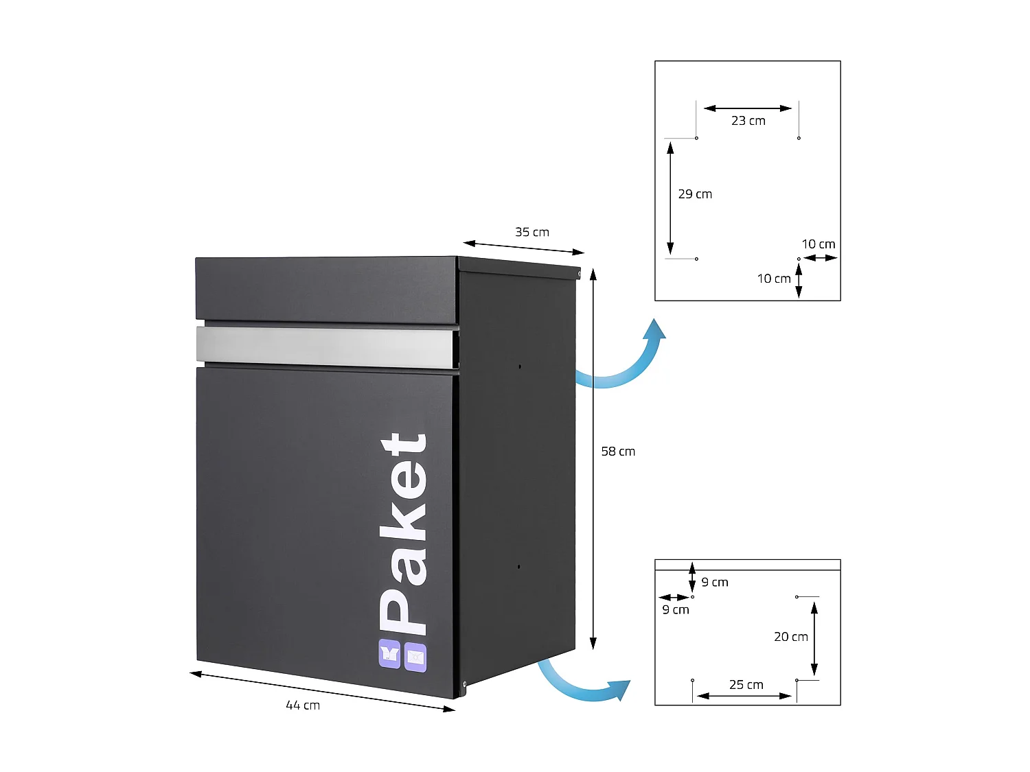 Cassetta postale per pacchi buca lettere da parete 44x58x35 cm acciaio antracite