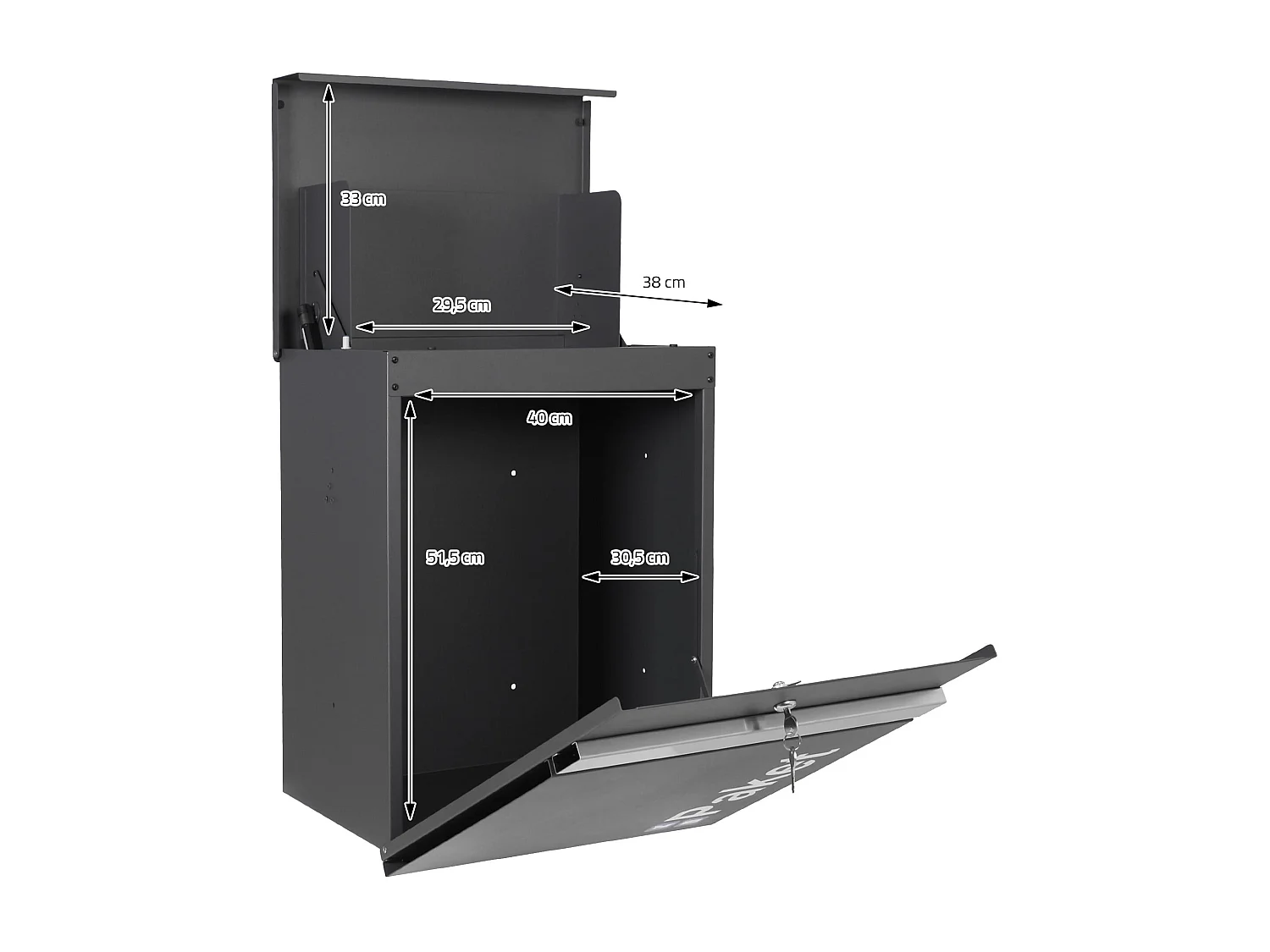 Cassetta postale per pacchi buca lettere da parete 44x58x35 cm acciaio antracite