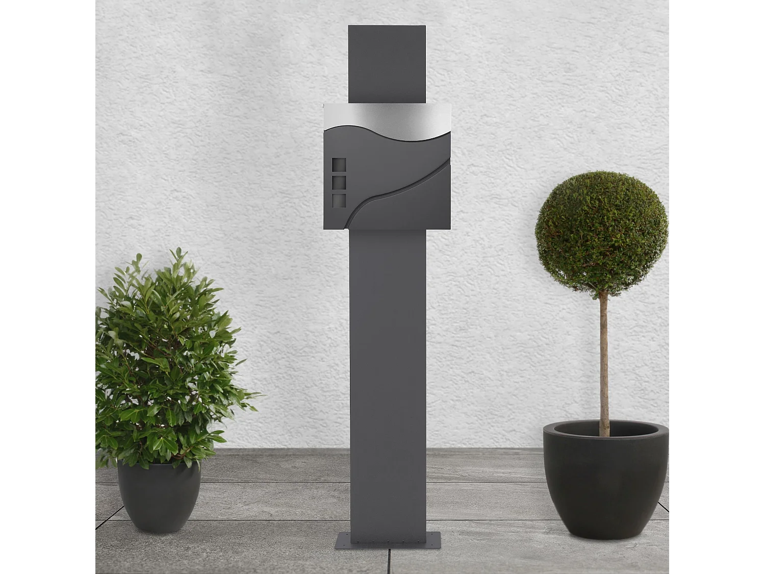 Cassetta postale argento e antracite buca delle lettere con supporto verticale