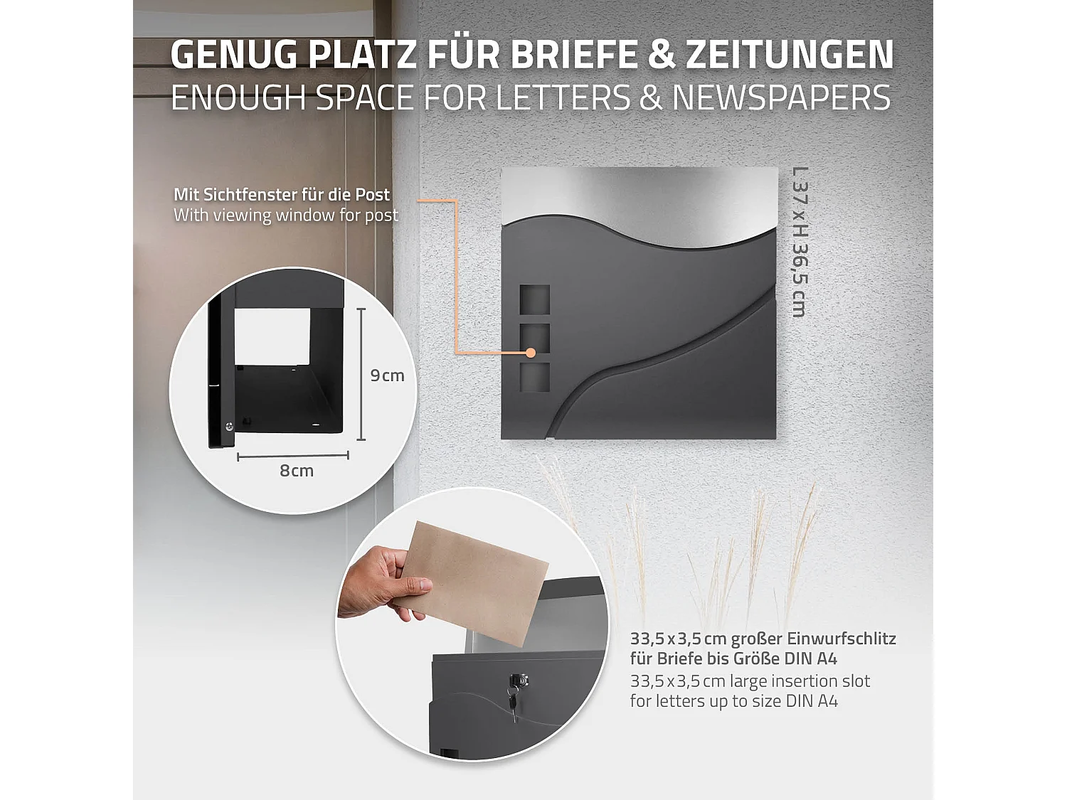 Buzón correos pie antracita/plata casillero periódico soporte antracita 2 llaves