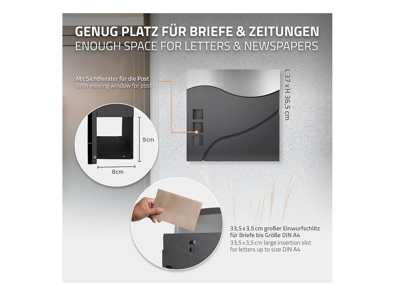 Cassetta postale buca lettere design moderno e supporto antracite/argento