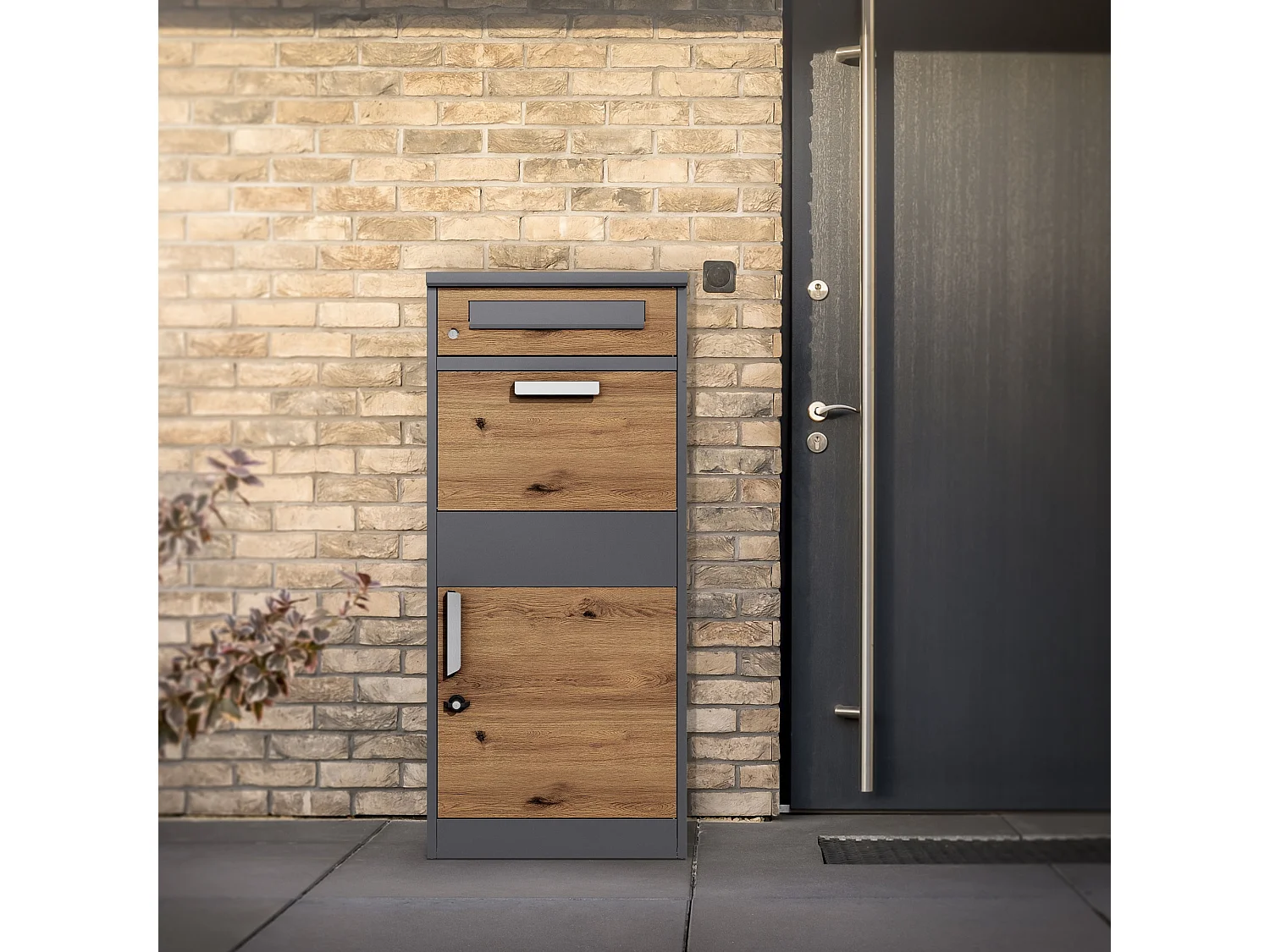 Cassetta postale per pacchi lettere in acciaio rovere con chiave 50x37x112 cm