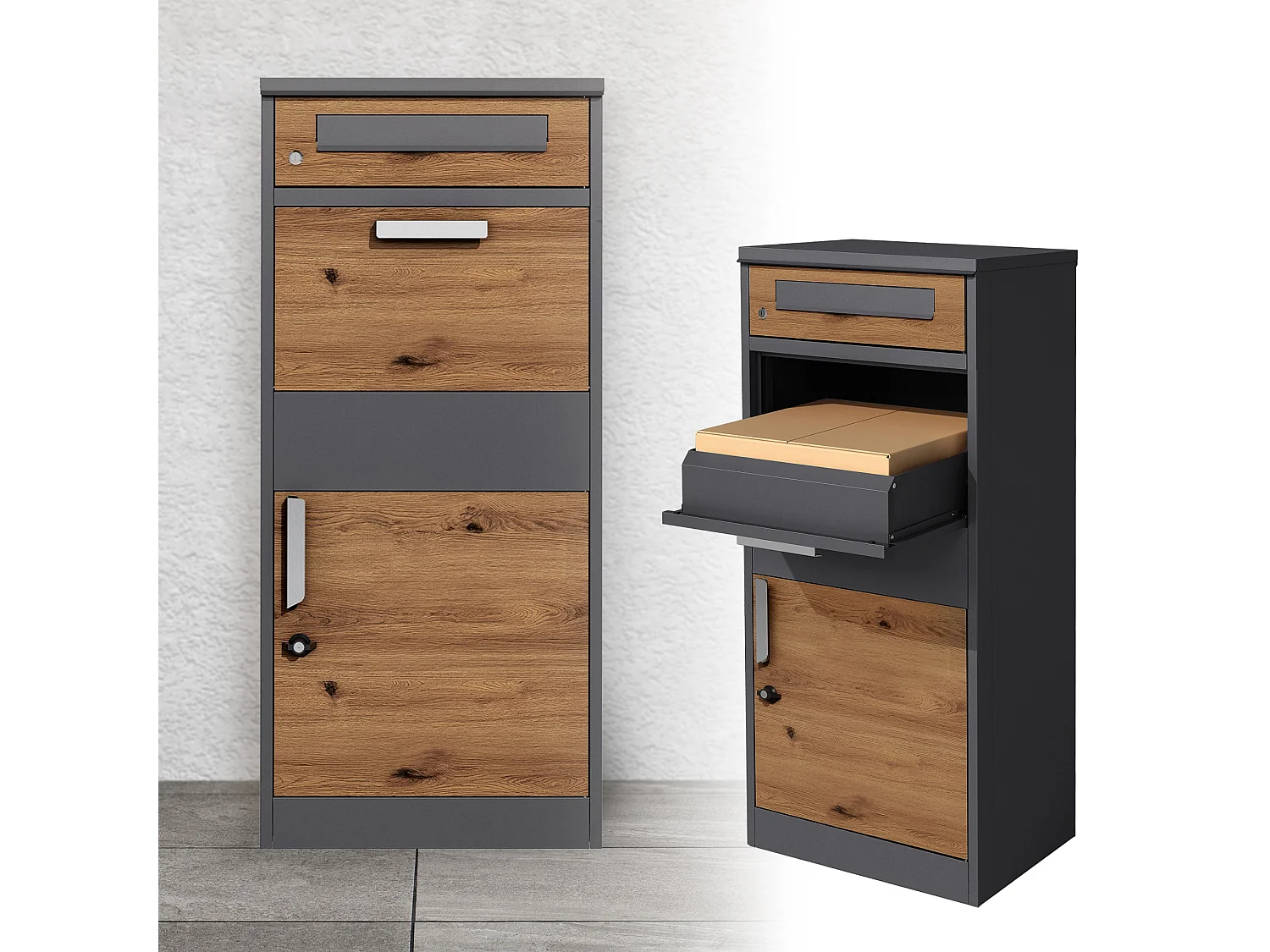 Boîte aux lettres colis 50x37x112 cm sur pierd 2 clés anthracite acier galvanisé