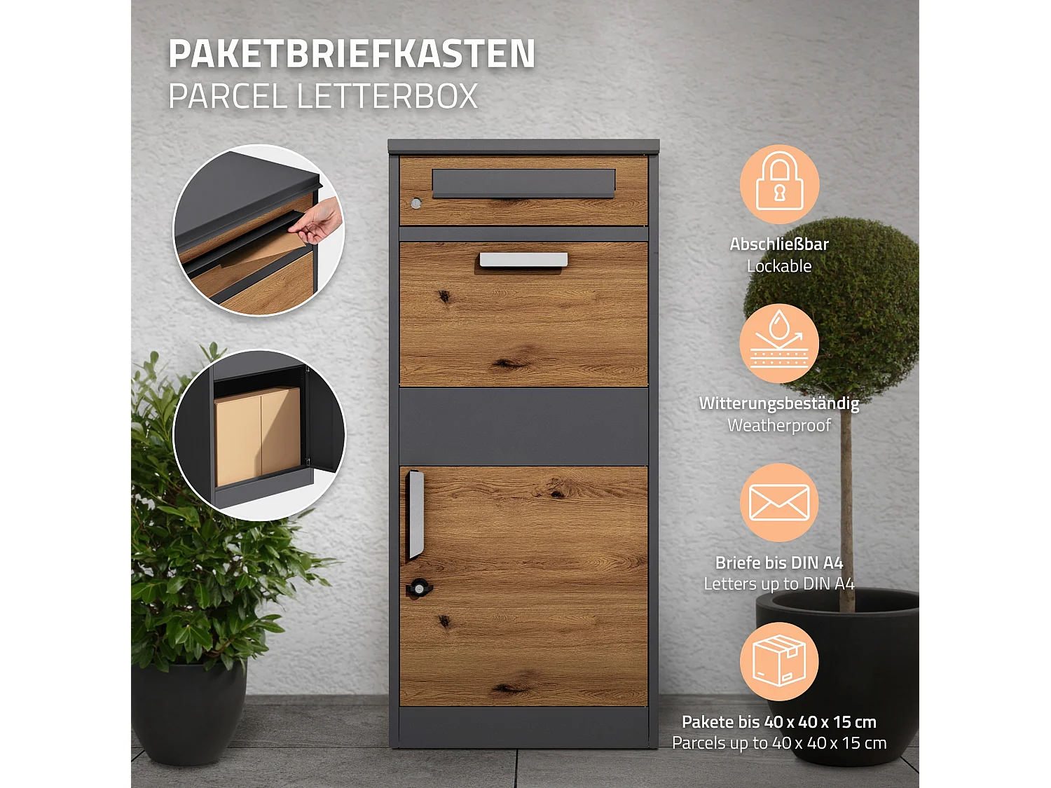 Boîte aux lettres colis 50x37x112 cm sur pierd 2 clés anthracite acier galvanisé