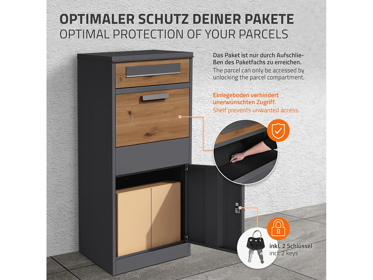 Boîte aux lettres colis 50x37x112 cm sur pierd 2 clés anthracite acier galvanisé