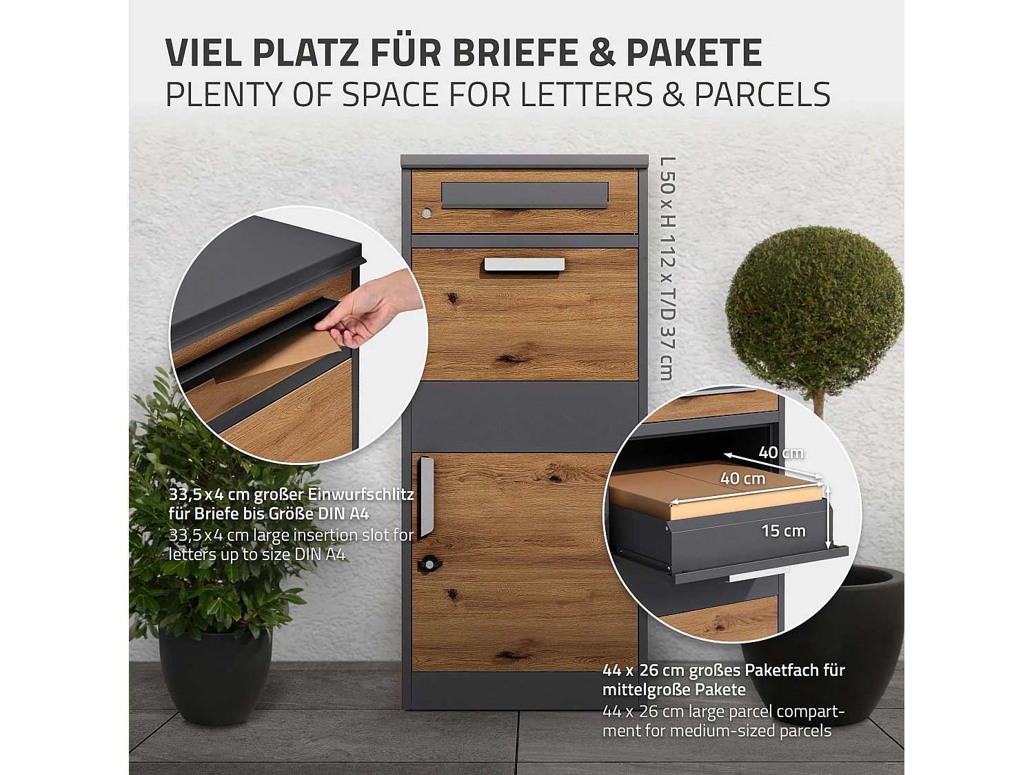 Boîte aux lettres colis 50x37x112 cm sur pierd 2 clés anthracite acier galvanisé