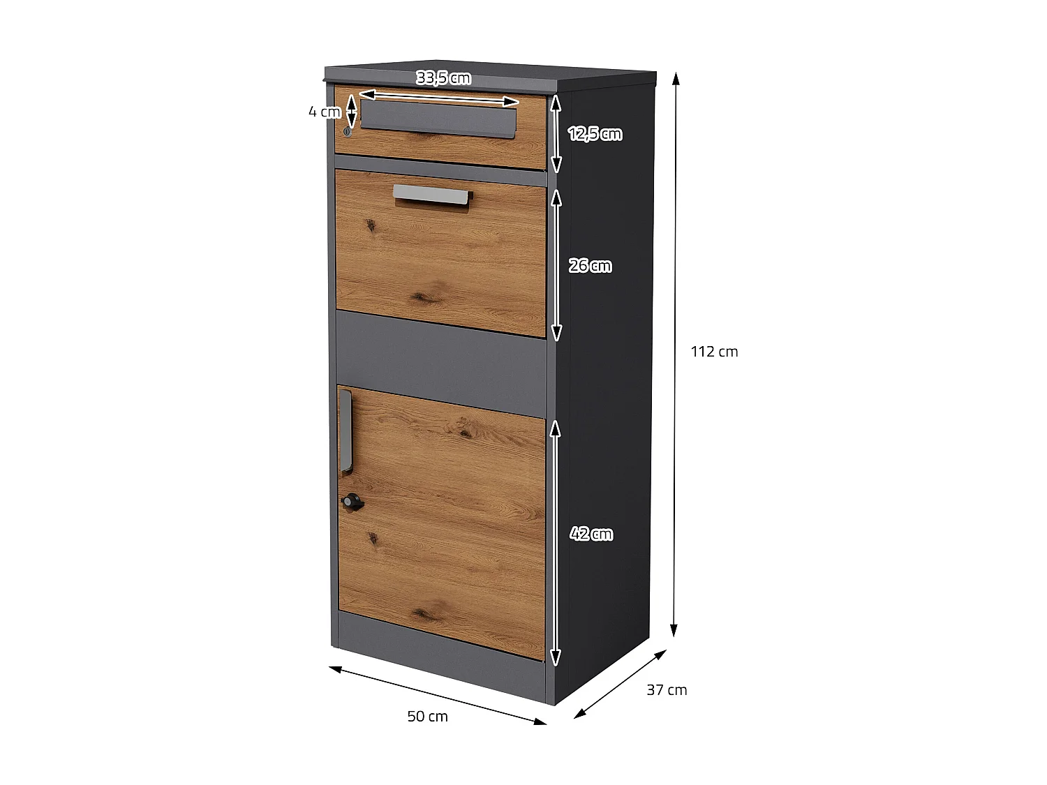 Boîte aux lettres colis 50x37x112 cm sur pierd 2 clés anthracite acier galvanisé