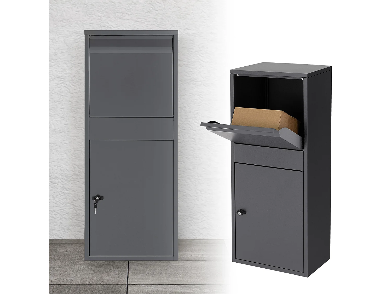Boîte à colis en acier galvanisé anthracite avec trappe pour colis 41x103x38 cm