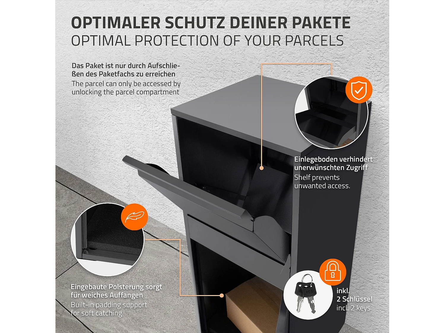 Boîte à colis en acier galvanisé anthracite avec trappe pour colis 41x103x38 cm