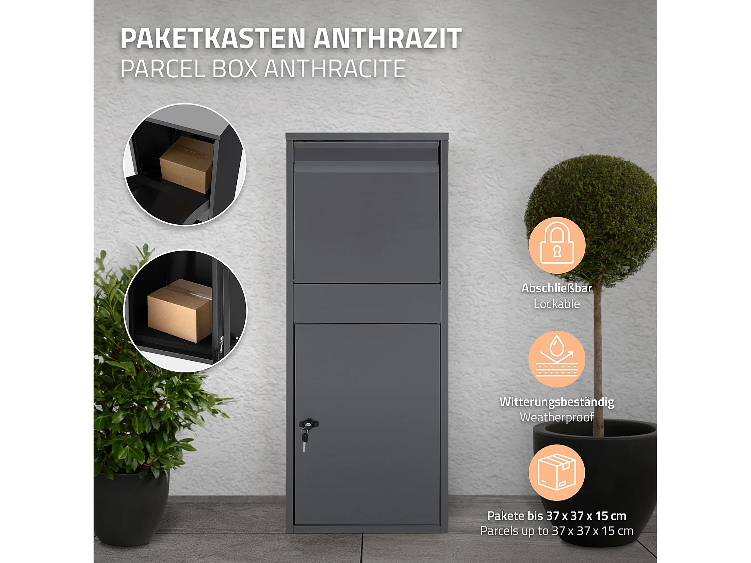 Boîte à colis en acier galvanisé anthracite avec trappe pour colis 41x103x38 cm