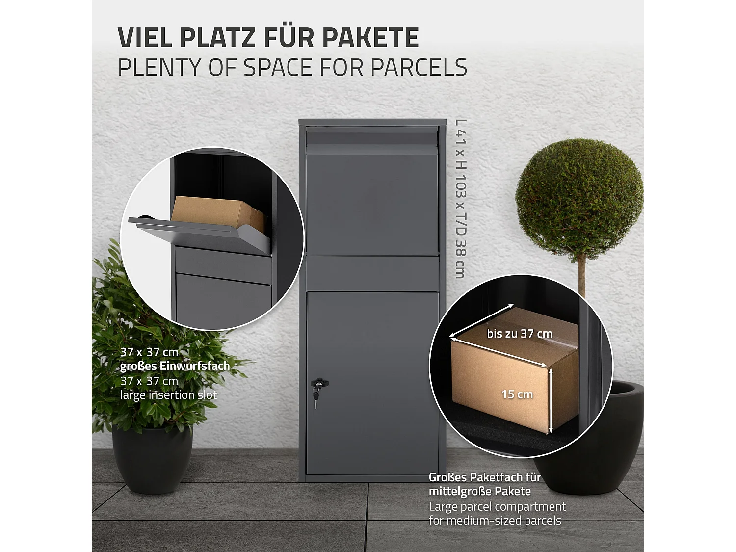 Boîte à colis en acier galvanisé anthracite avec trappe pour colis 41x103x38 cm