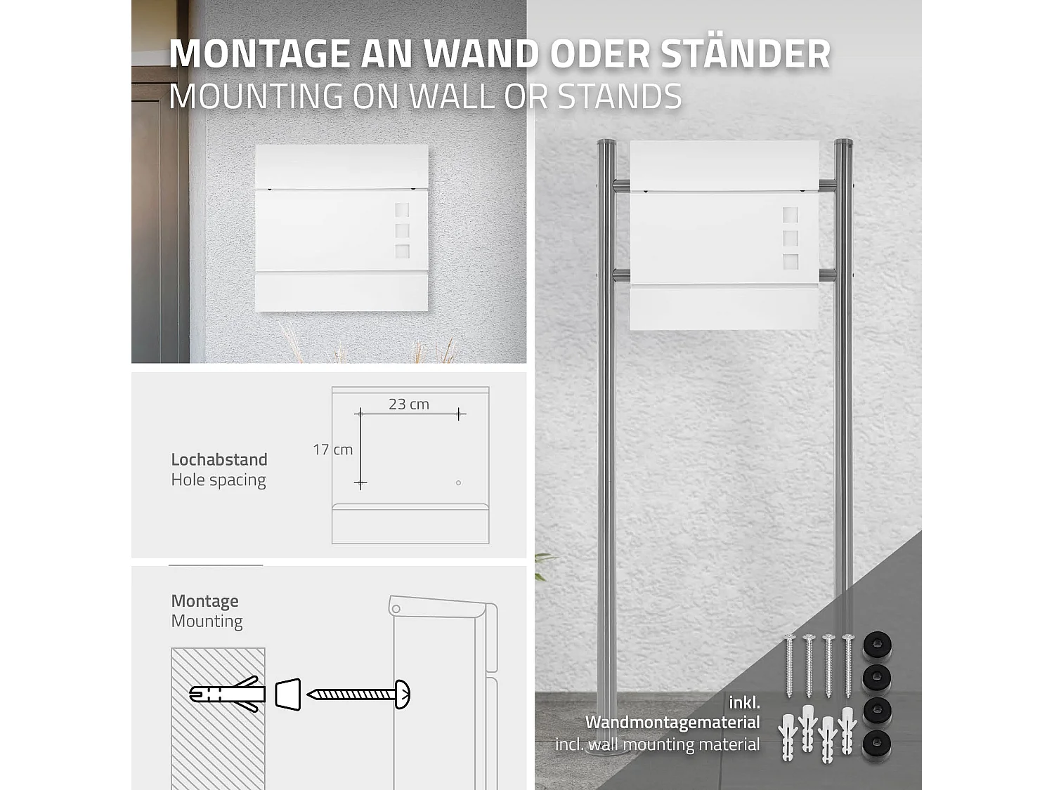 Boîte aux lettres moderne blanc avec compartiment à journaux en acier 2 clés