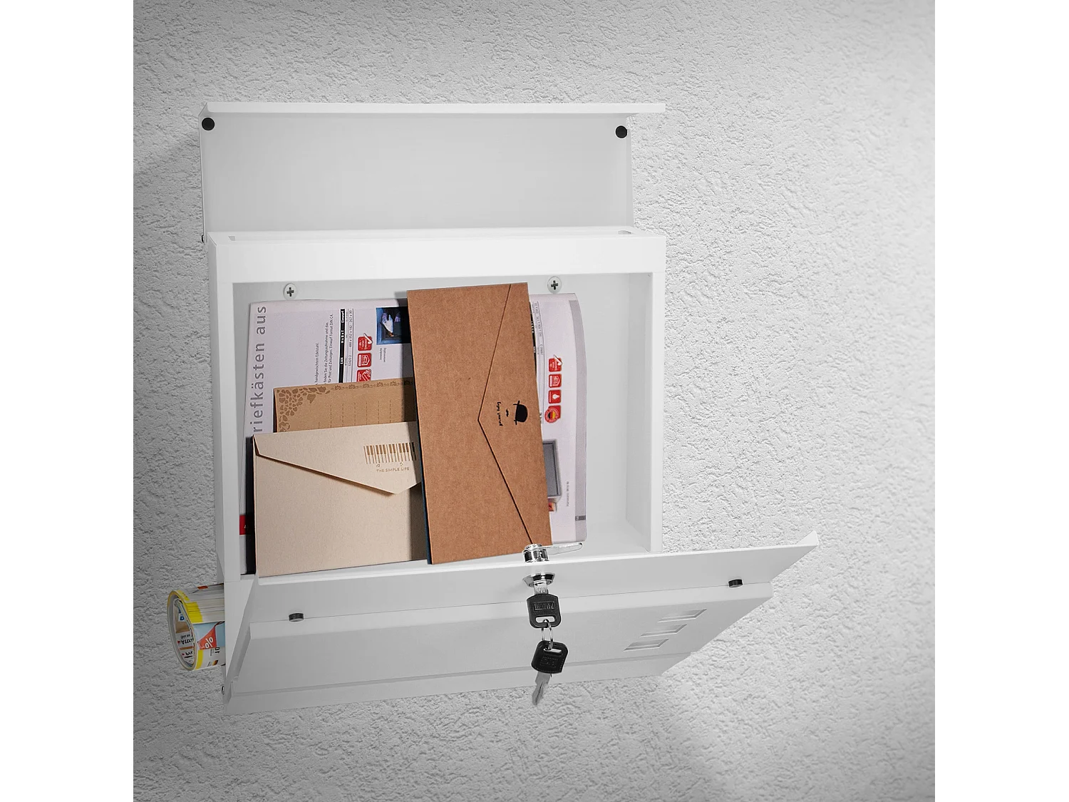 Boîte aux lettres moderne blanc avec compartiment à journaux en acier 2 clés