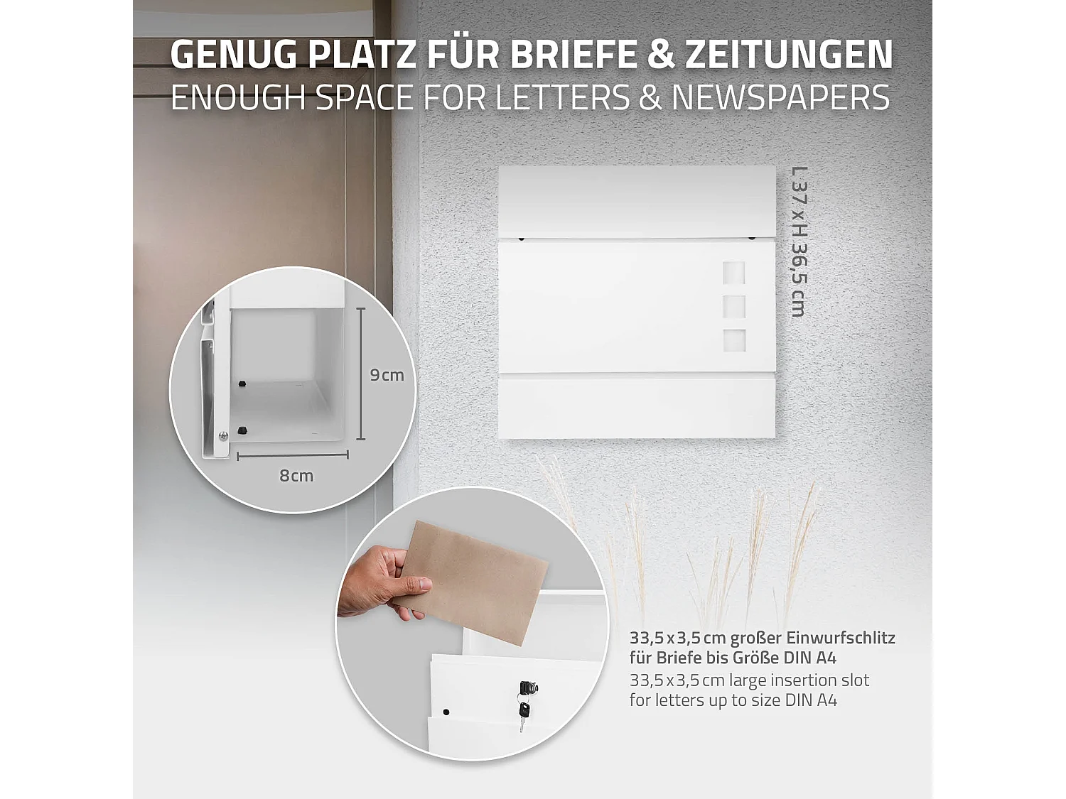 Cassetta postale per lettere portagiornale moderna bianca + supporto argento