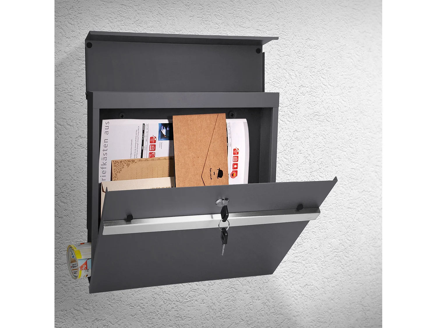 Cassetta delle lettere moderno da parete con portagiornale 2 chiavi acciaio inox