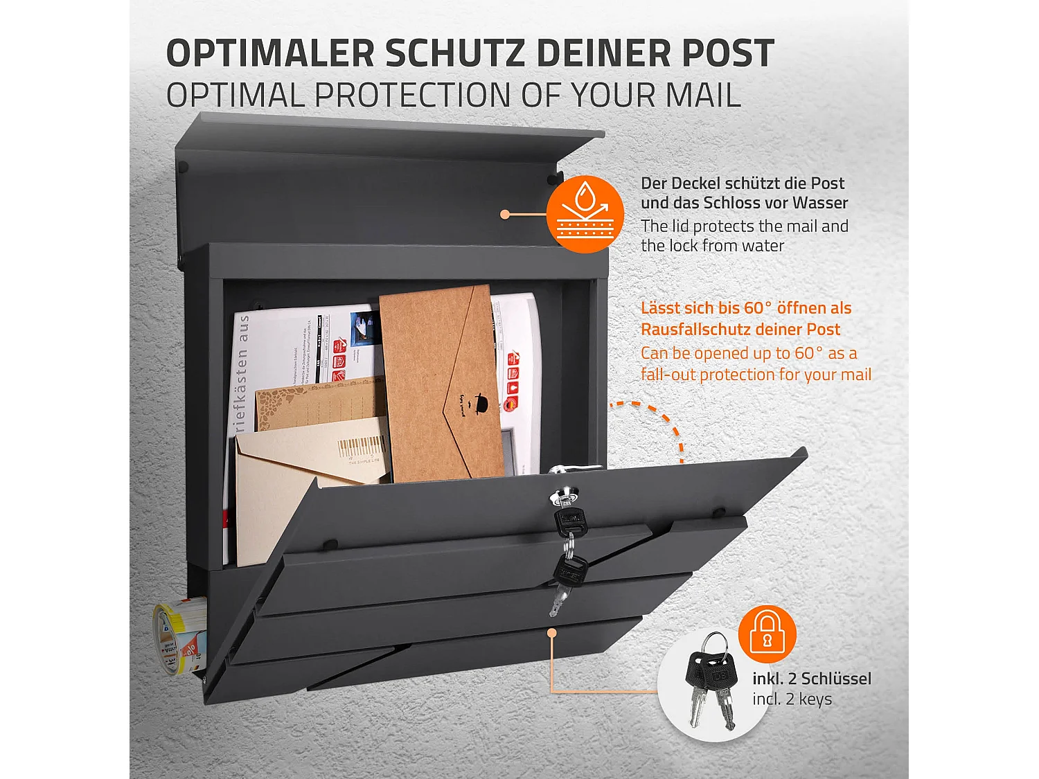 Boîte aux lettres avec support boîte postale anthracite sur pied acier + 2 clés