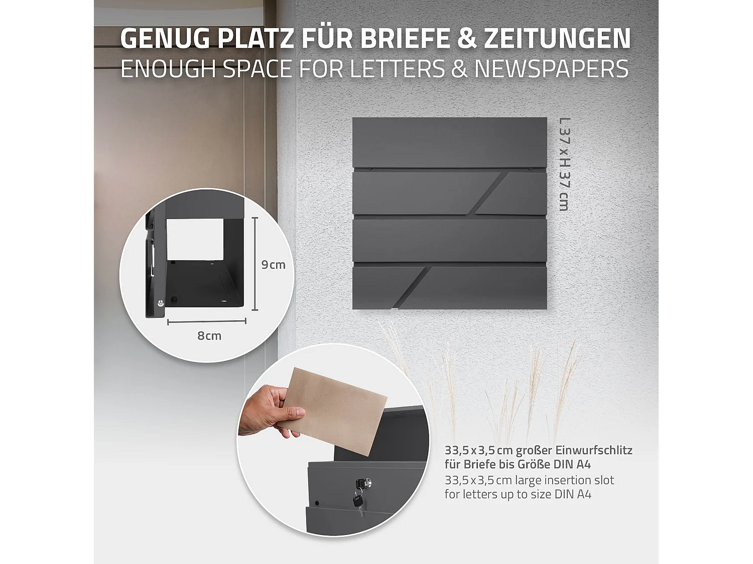 Boîte aux lettres avec support boîte postale anthracite sur pied acier + 2 clés