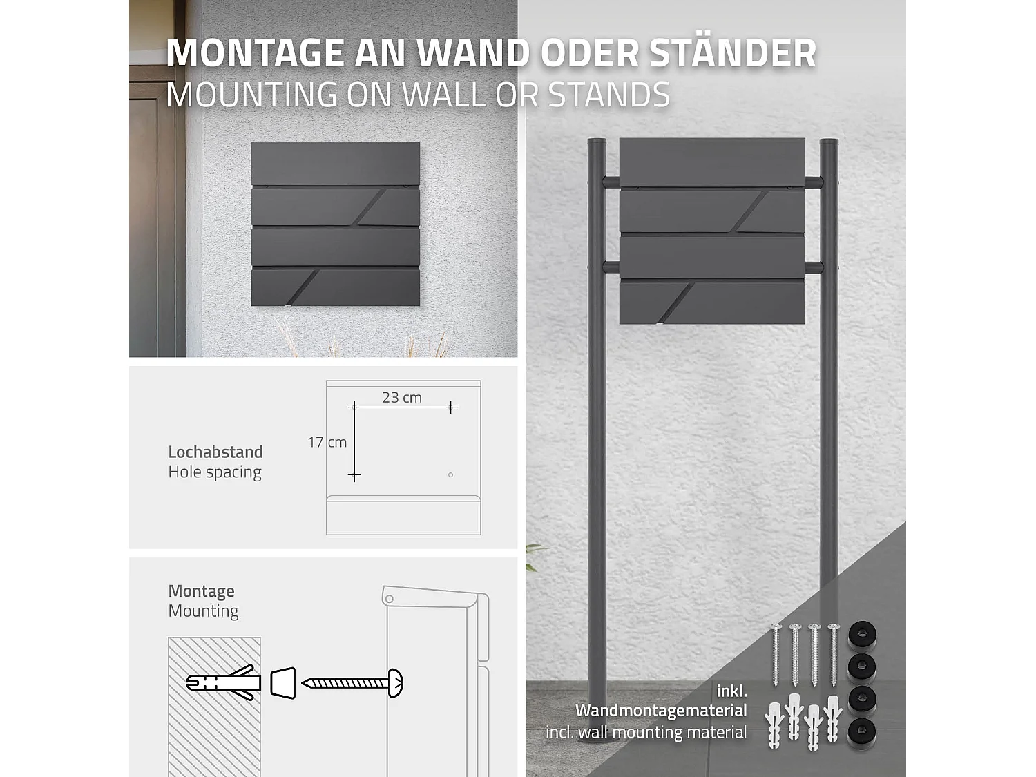 Boîte aux lettres avec support boîte postale anthracite sur pied acier + 2 clés