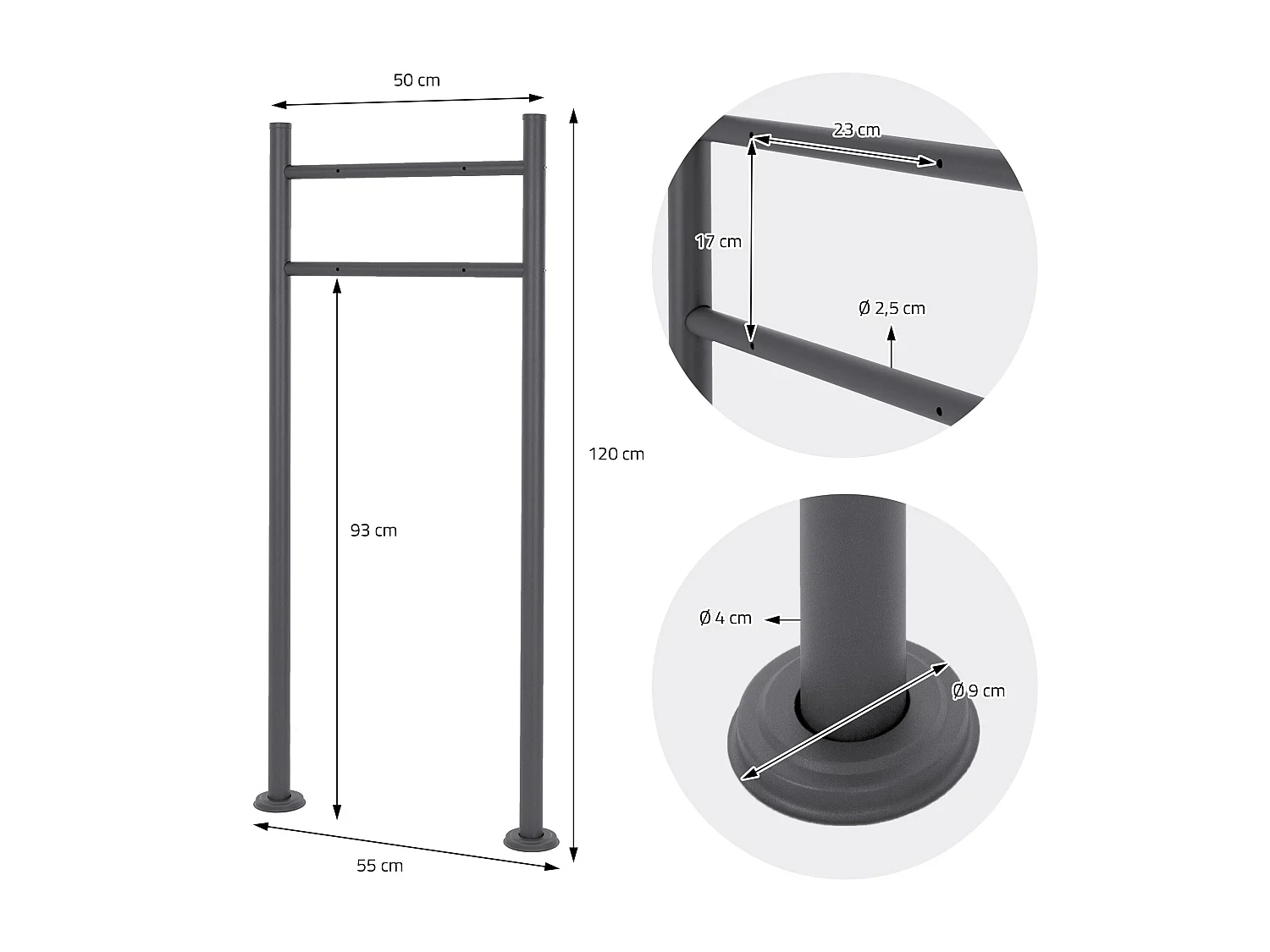 Boîte aux lettres avec support boîte postale anthracite sur pied acier + 2 clés