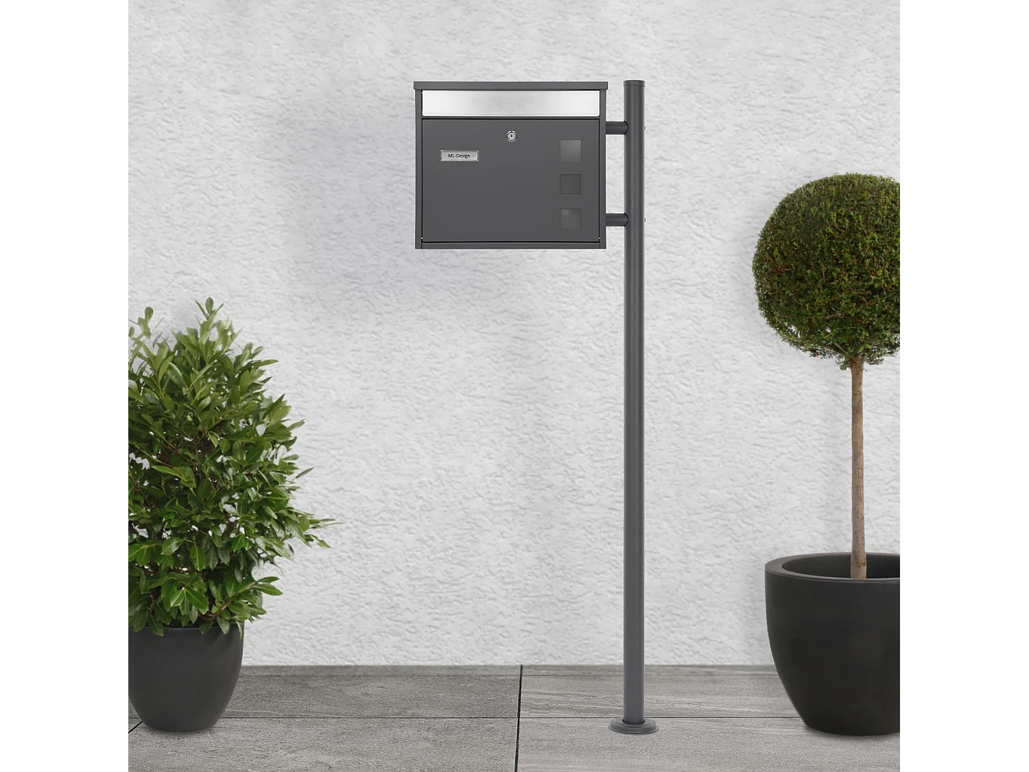 Boîte aux lettre avec plaque acier mailbox sur pied et support anthracite 120 cm