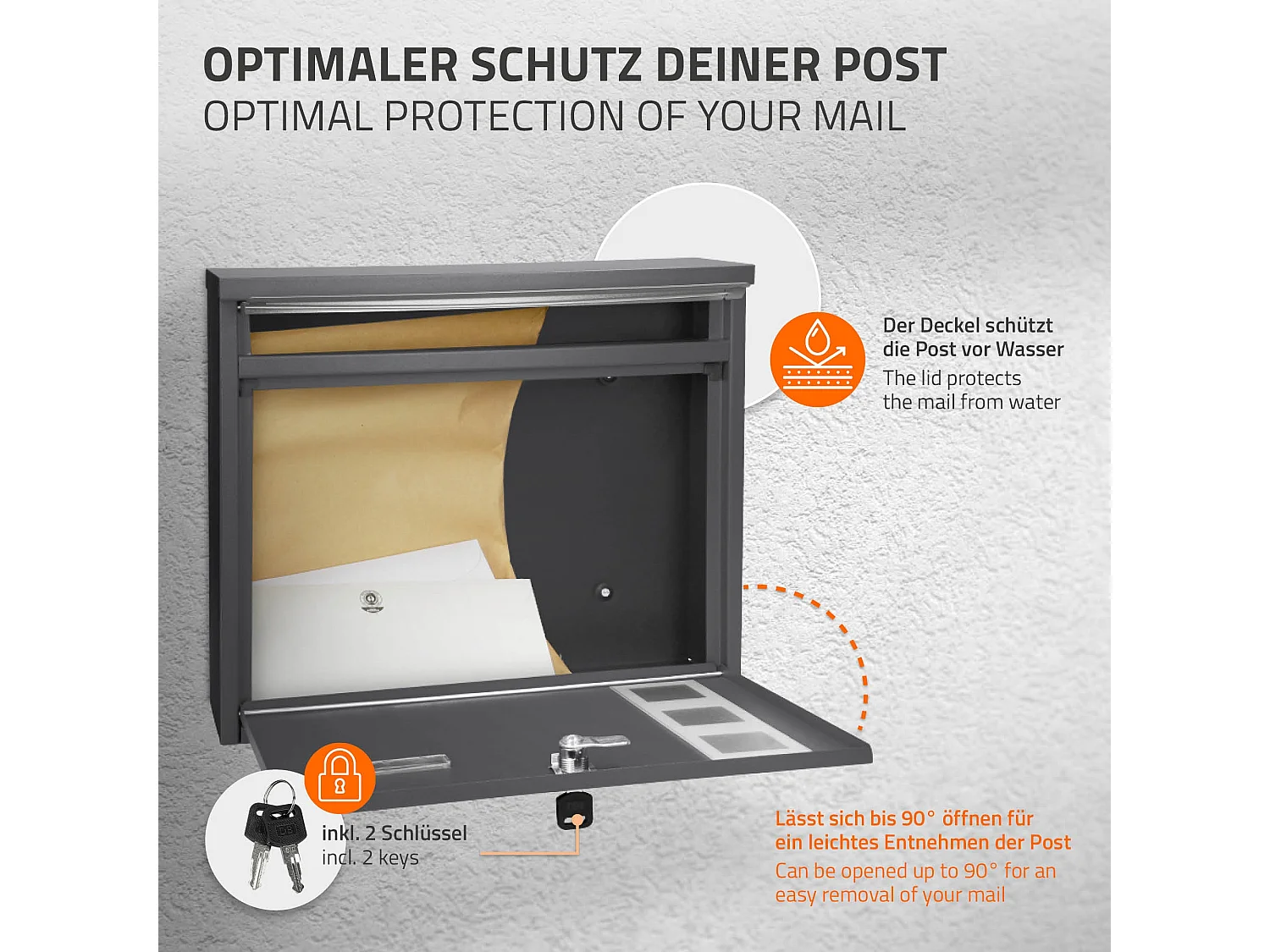 Boîte aux lettre avec plaque acier mailbox sur pied et support anthracite 120 cm