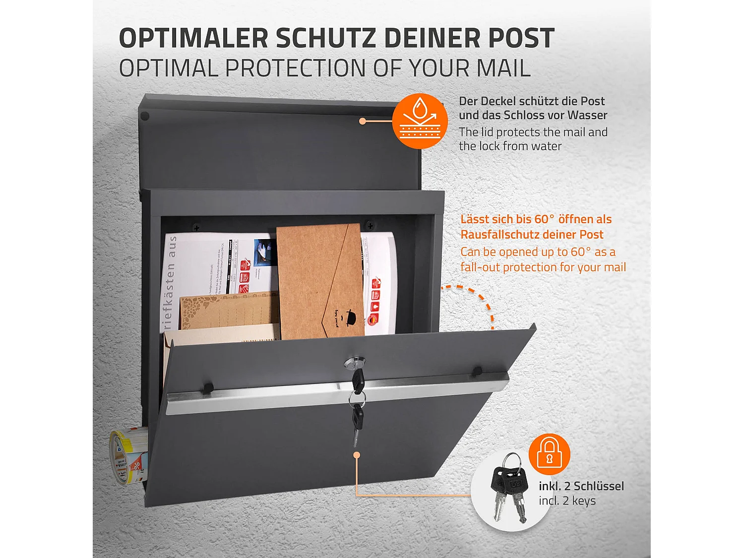 Buzón de acero inoxidable antracita moderno casillero de correo + poste 170cm