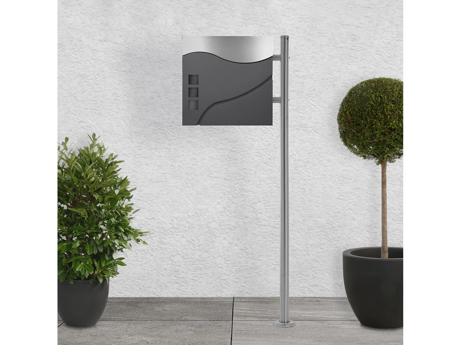 Cassetta per lettere con supporto 37x36,5 cm in acciaio inox antracite/argento