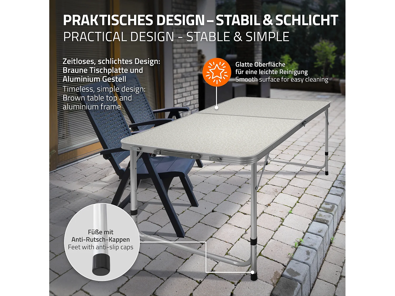 Table pliante de camping jardin pique-nique 120 cm blanc/crème en MDF/aluminium