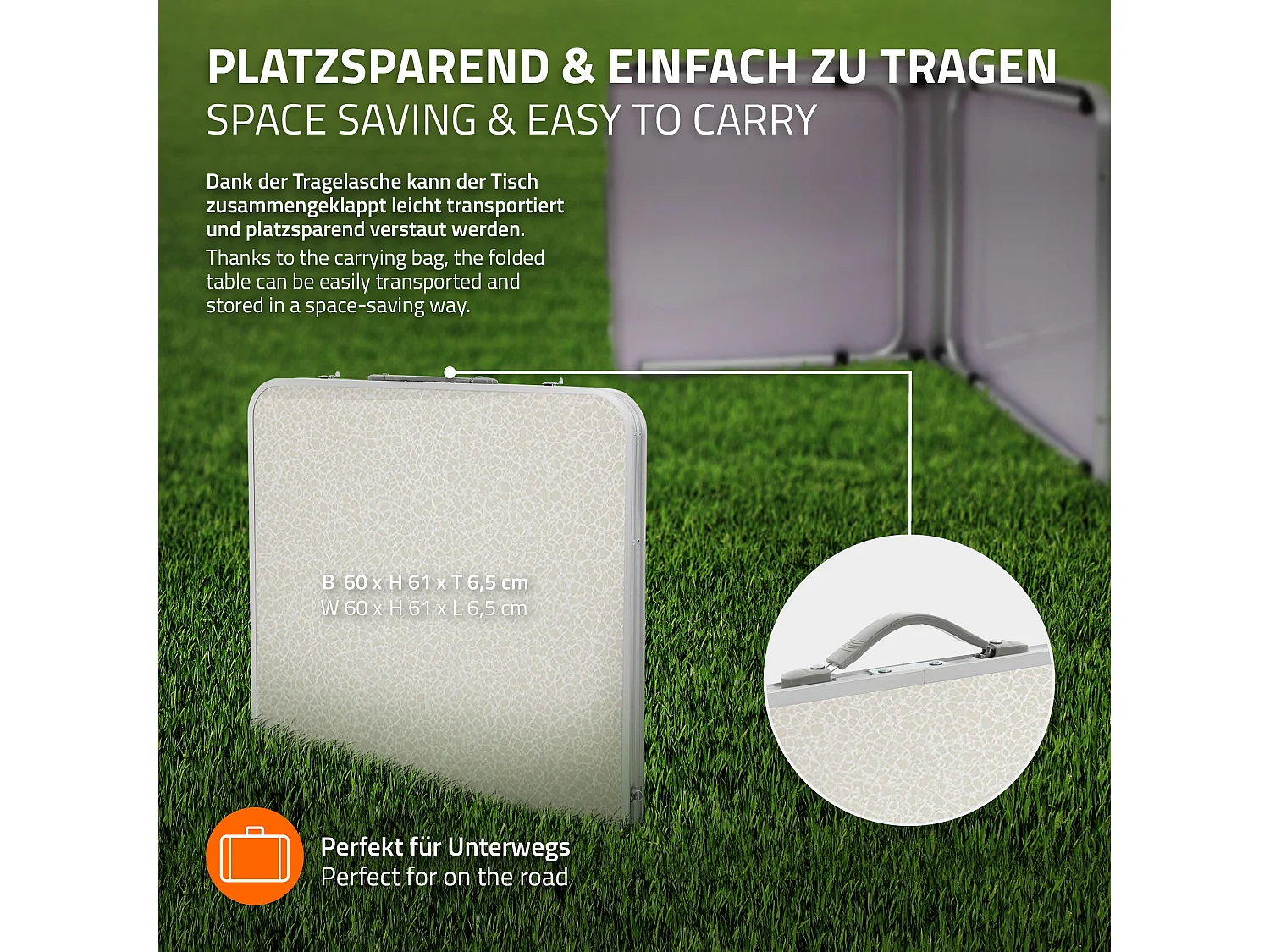 Table pliante de camping jardin pique-nique 120 cm blanc/crème en MDF/aluminium