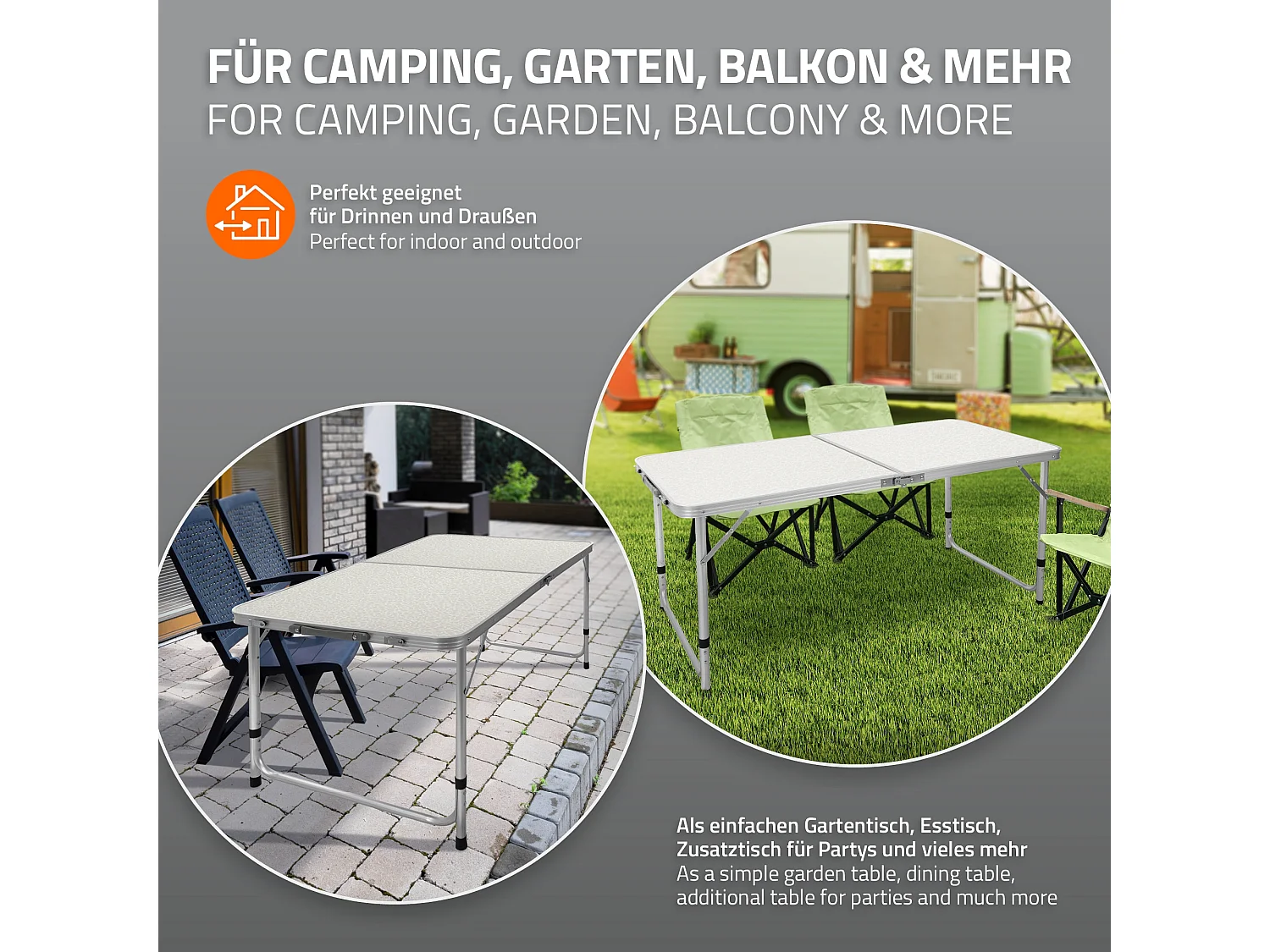 Table pliante de camping jardin pique-nique 120 cm blanc/crème en MDF/aluminium