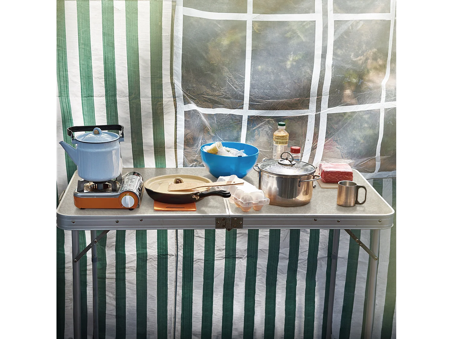 Table pliante de camping jardin pique-nique 120 cm blanc/crème en MDF/aluminium