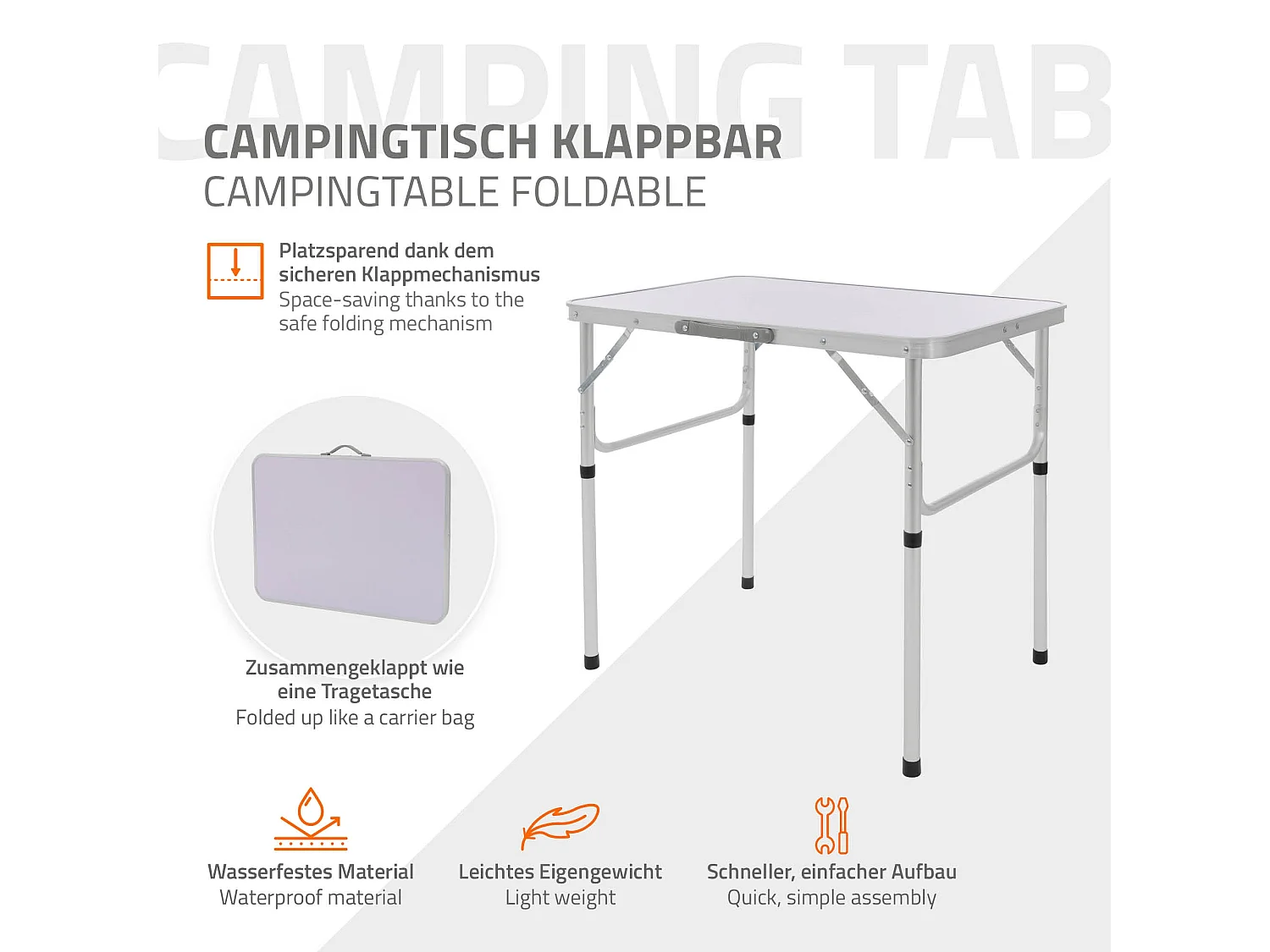 Tavolo pieghevole campeggio giardino terrazzo 75x55x68 cm in alluminio portatile