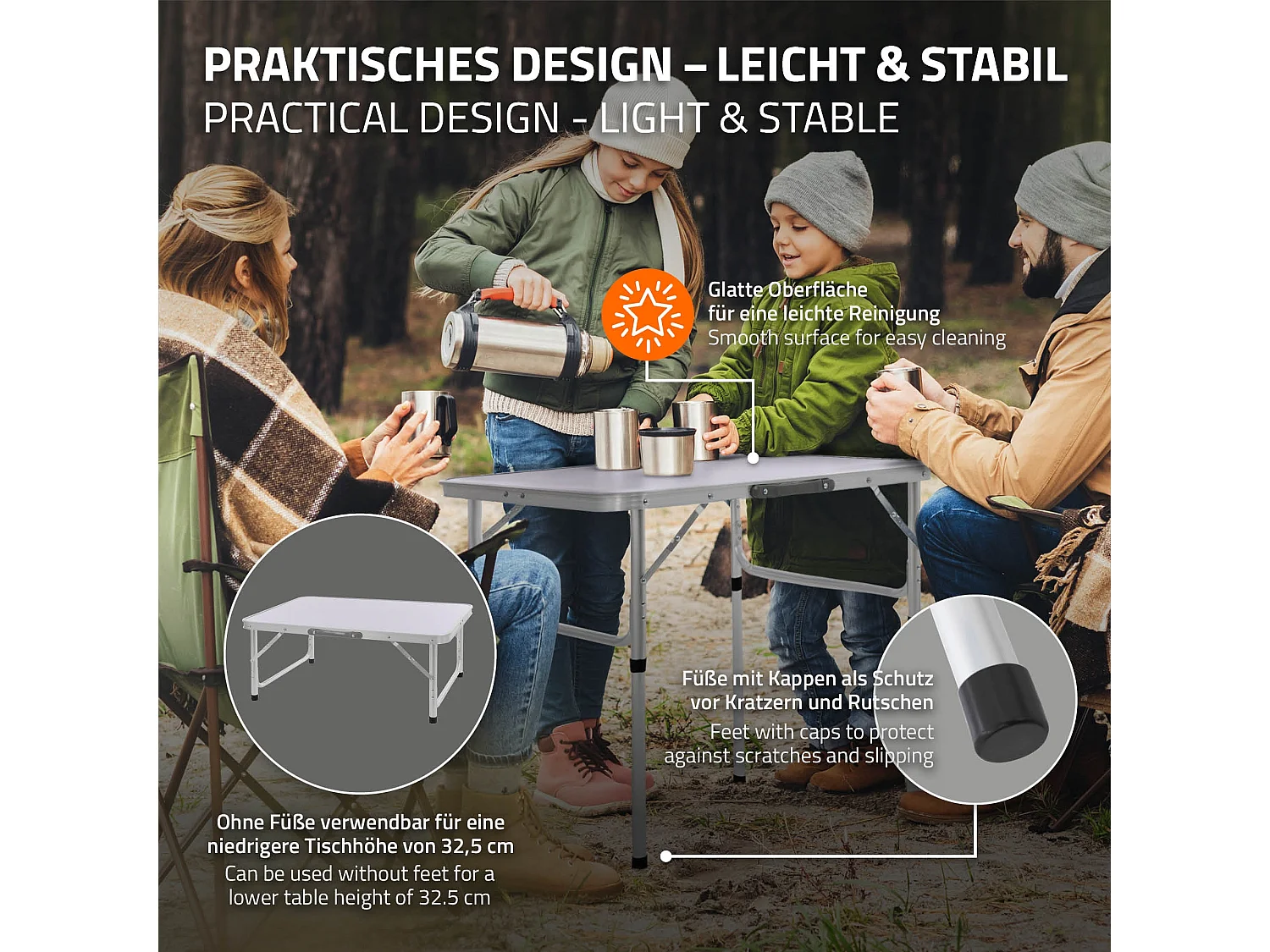 Tavolo pieghevole campeggio giardino terrazzo 75x55x68 cm in alluminio portatile