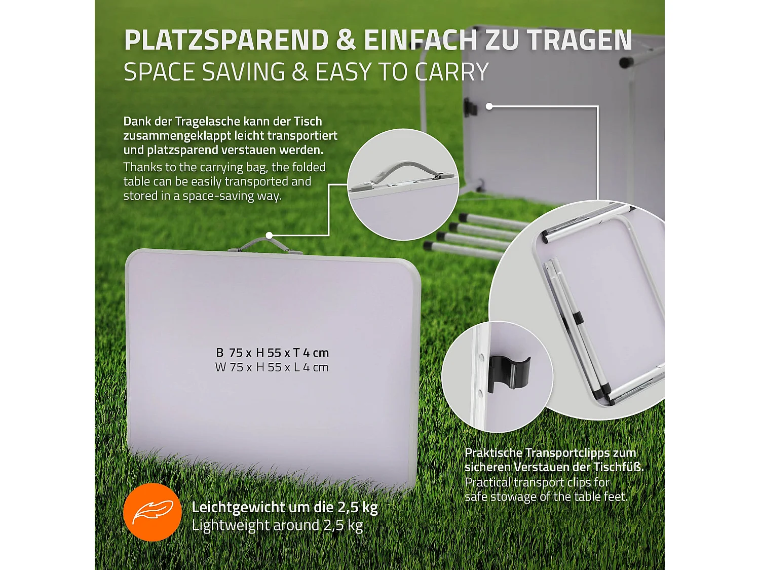 Tavolo pieghevole campeggio giardino terrazzo 75x55x68 cm in alluminio portatile