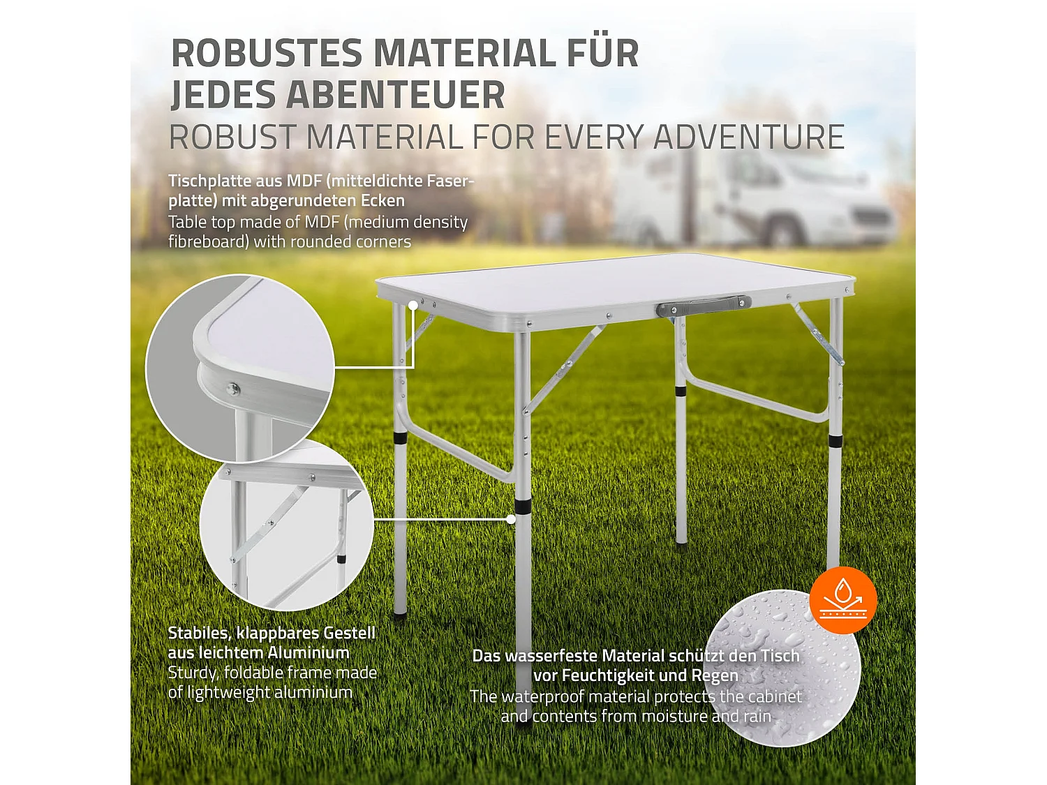 Tavolo pieghevole campeggio giardino terrazzo 75x55x68 cm in alluminio portatile