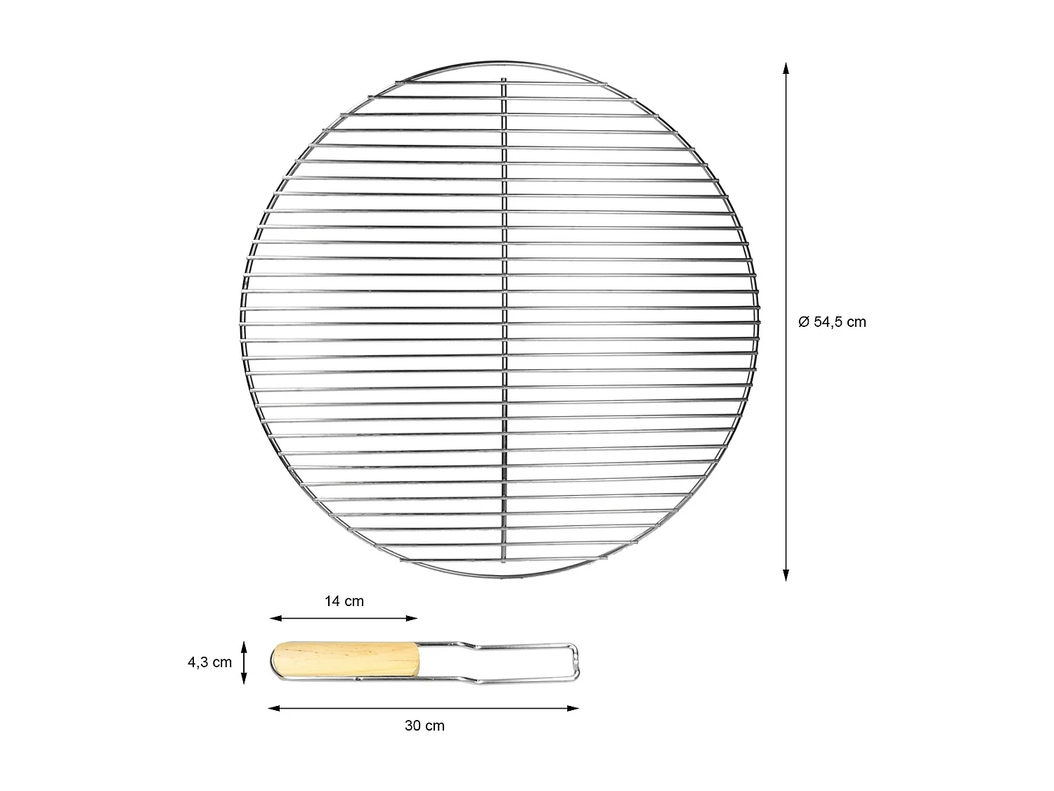 Griglia barbecue rotonda con manico Ø 54,5 cm picnic campeggio in acciaio inox