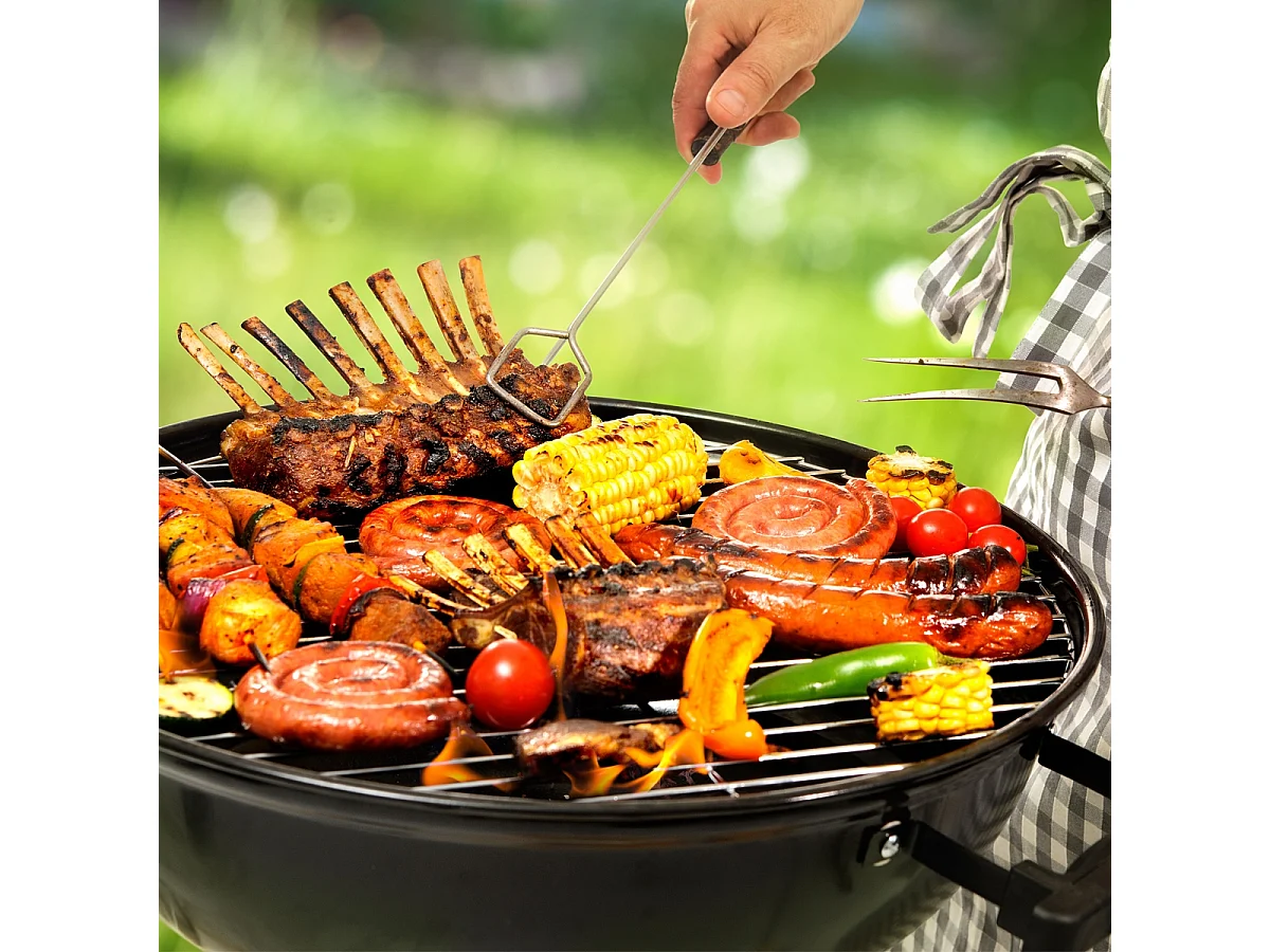 Griglia barbecue rotonda con manico Ø 54,5 cm picnic campeggio in acciaio inox