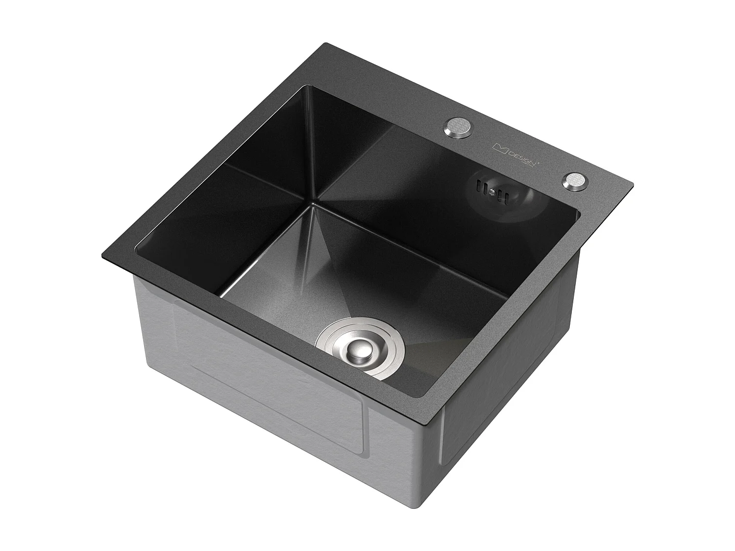 Évier de cuisine à encastrer anthracite 45x45 cm avec 2 trous vidage+trop plein