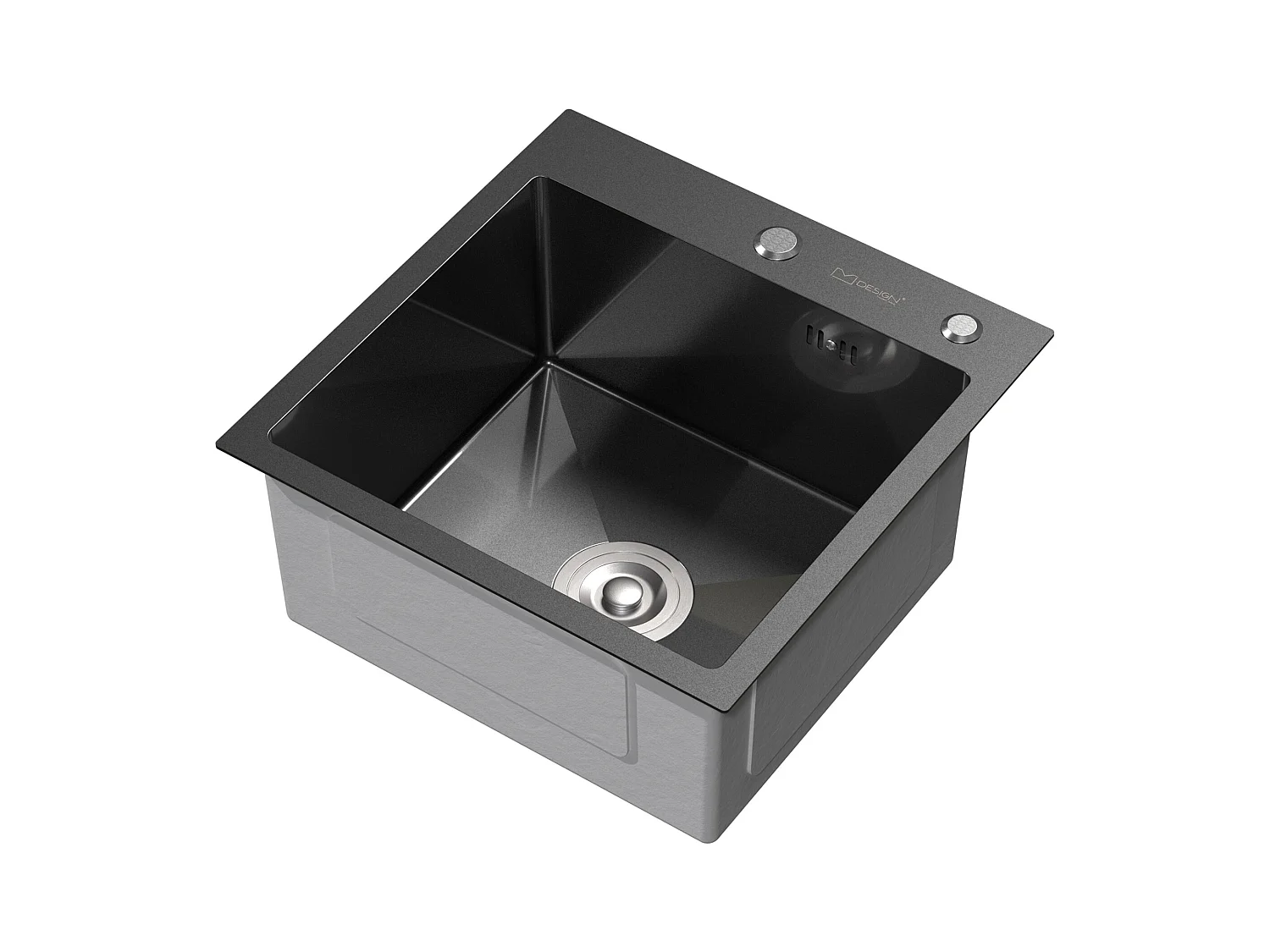Évier de cuisine à encastrer anthracite 45x45 cm avec 2 trous vidage+trop plein