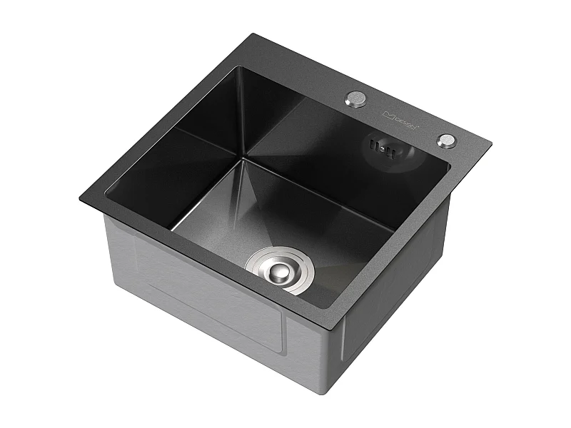 Évier de cuisine à encastrer anthracite 45x45 cm avec 2 trous vidage+trop plein