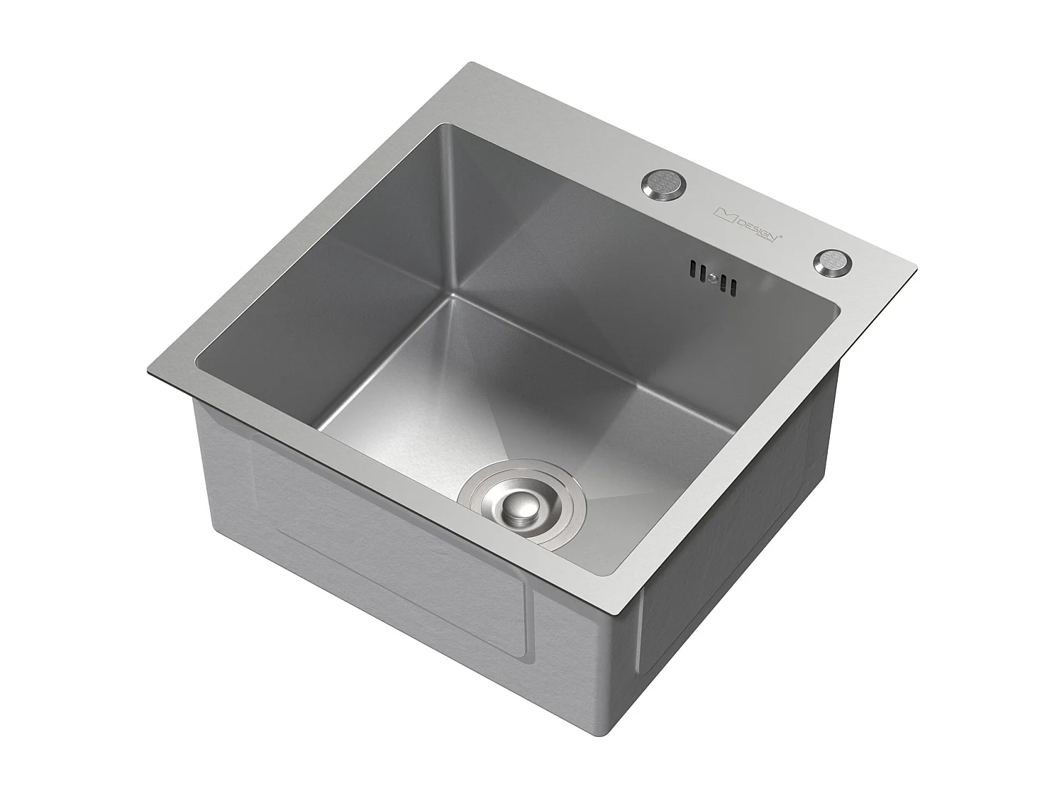 Évier de cuisine à encastrer en acier 45x45 cm avec 2 trous vidage et trop plein