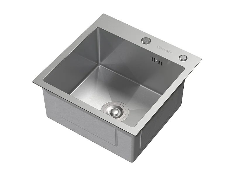 Lavello singola in acciaio vasca incassata argento 45x45 cm con set di scarico